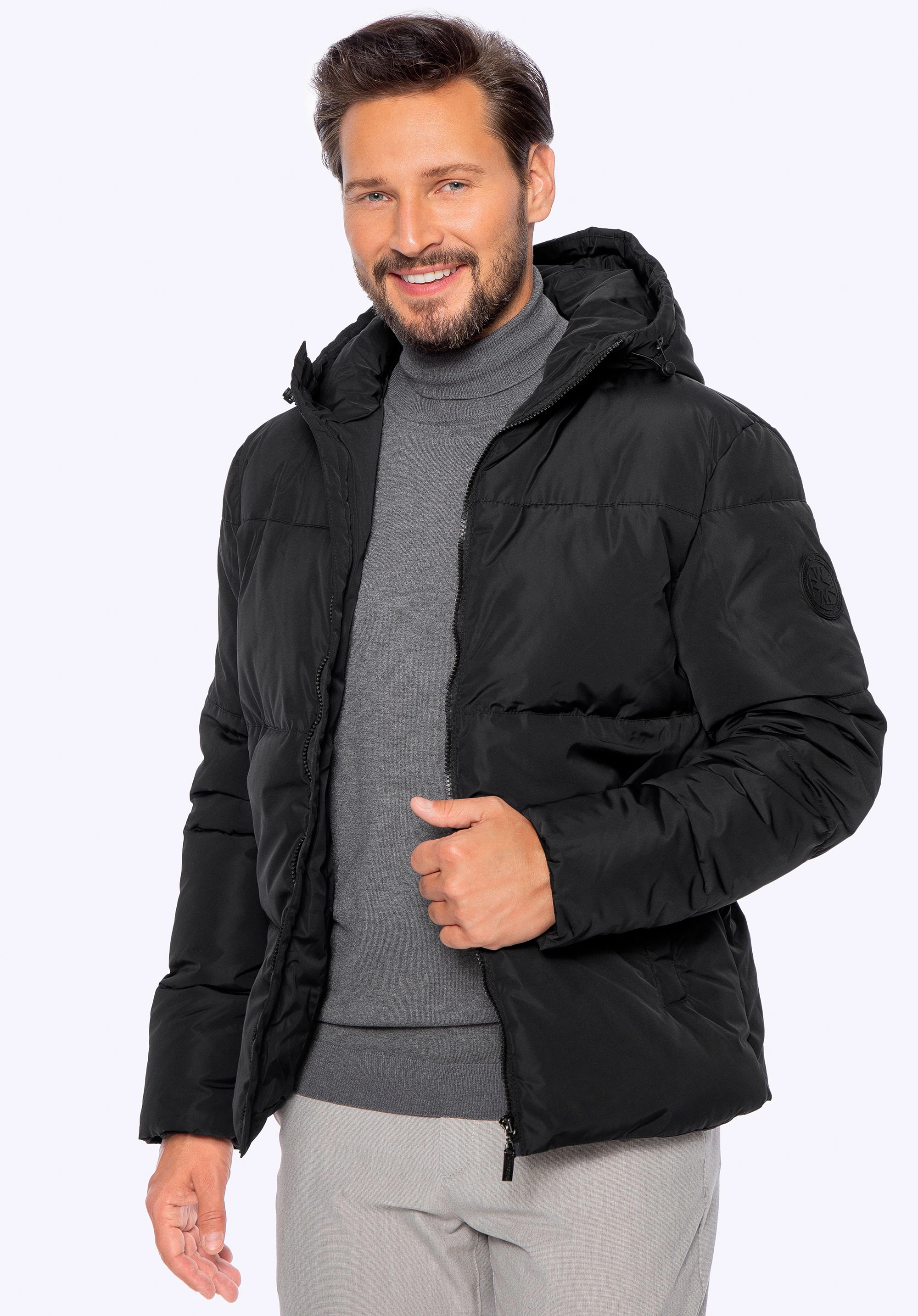 Pánska prešívaná bunda s kapucňou, čierna, 97-9D-952-1-2XL, Obrázok 1