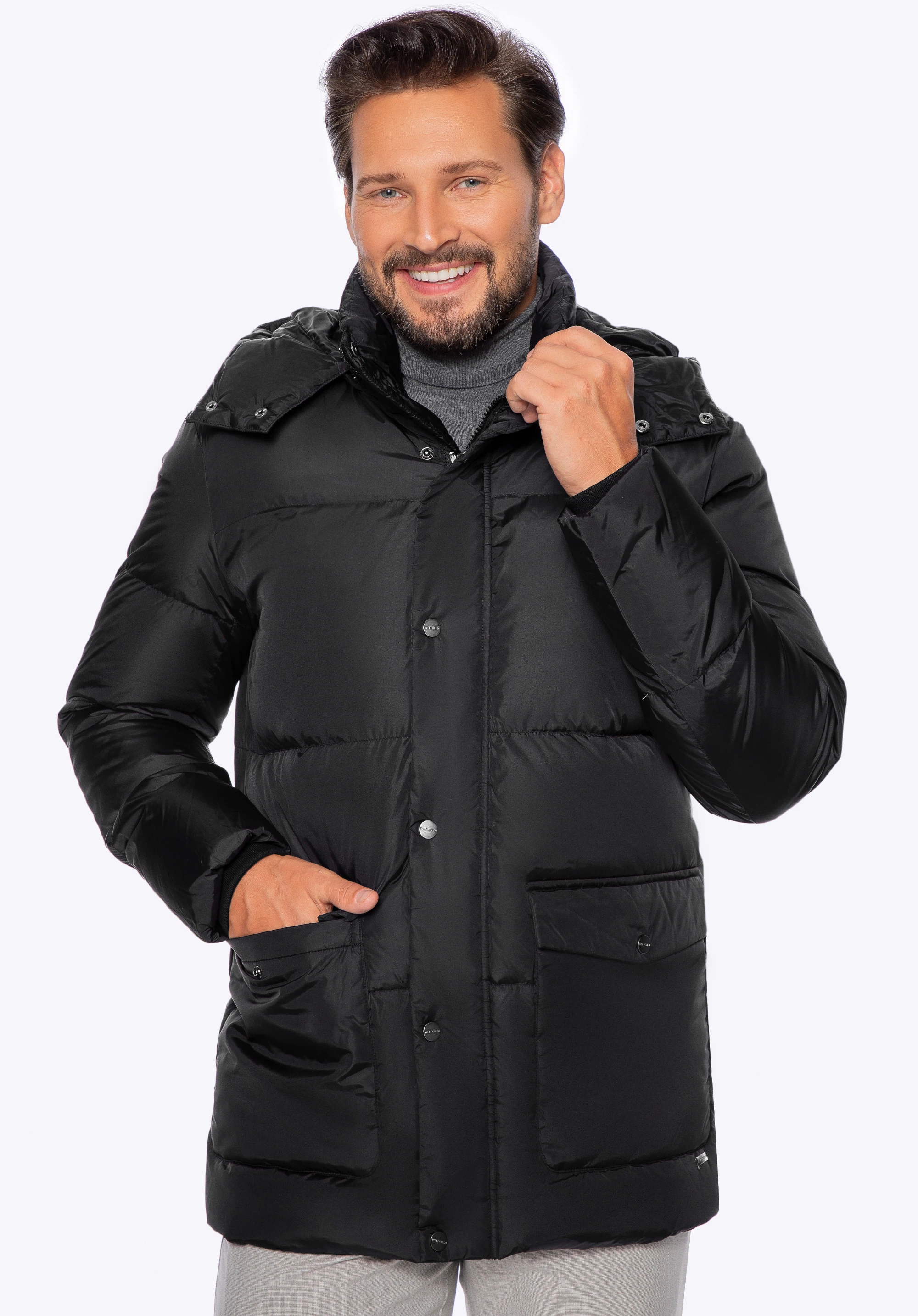 Pánska prešívaná páperová bunda s kapucňou, čierna, 97-9D-451-1-XL, Obrázok 1