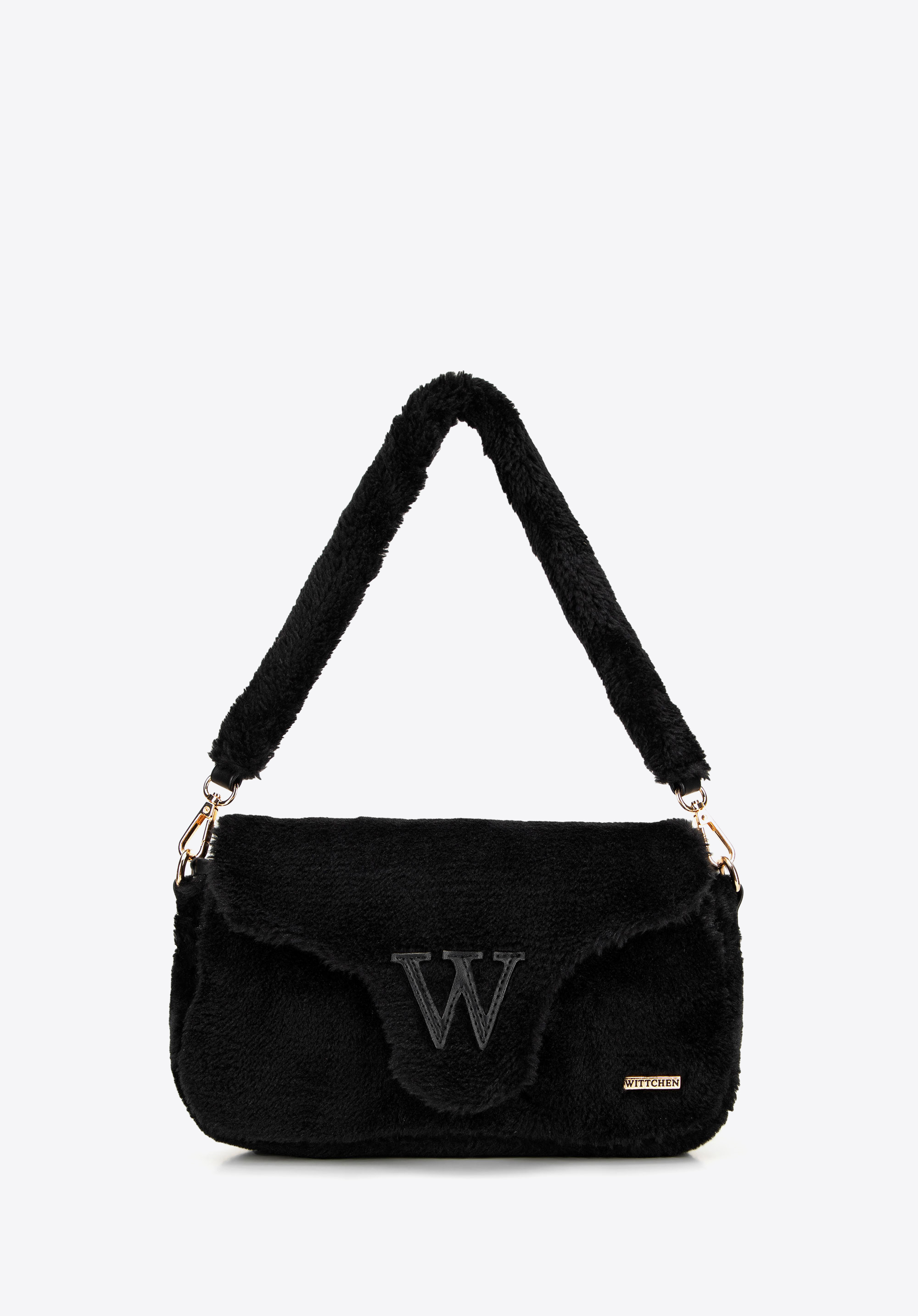 Taška s chlopňou z plyšovej umelej kožušiny, čierna, 99-4Y-217-1, Obrázok 1