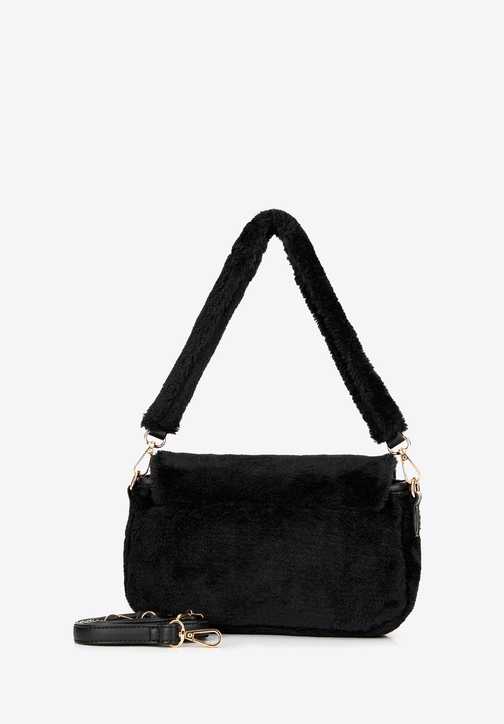 Taška s chlopňou z plyšovej umelej kožušiny, čierna, 99-4Y-217-1, Obrázok 1