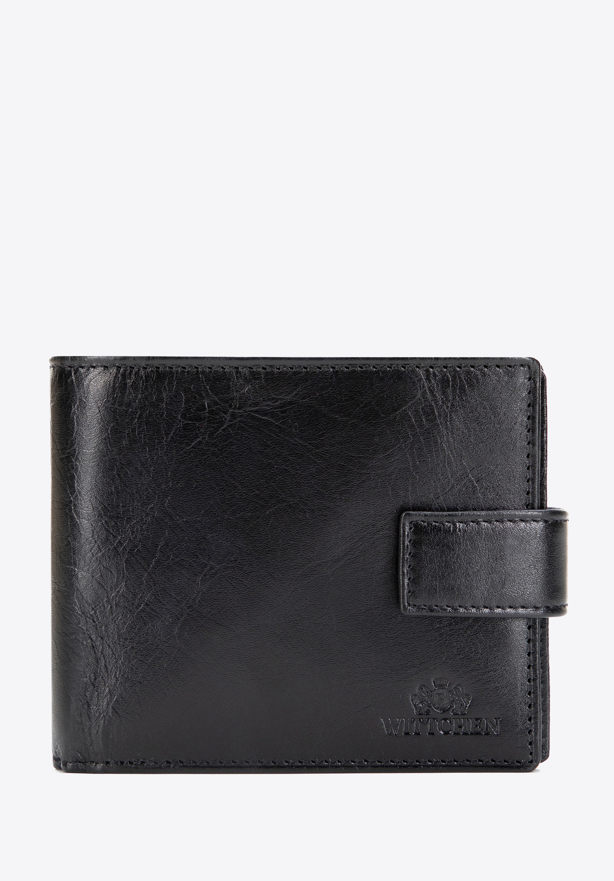 Veľká kožená peňaženka so zapínaním na patentný knoflík, čierna, 21-1-216-L10, Obrázok 1