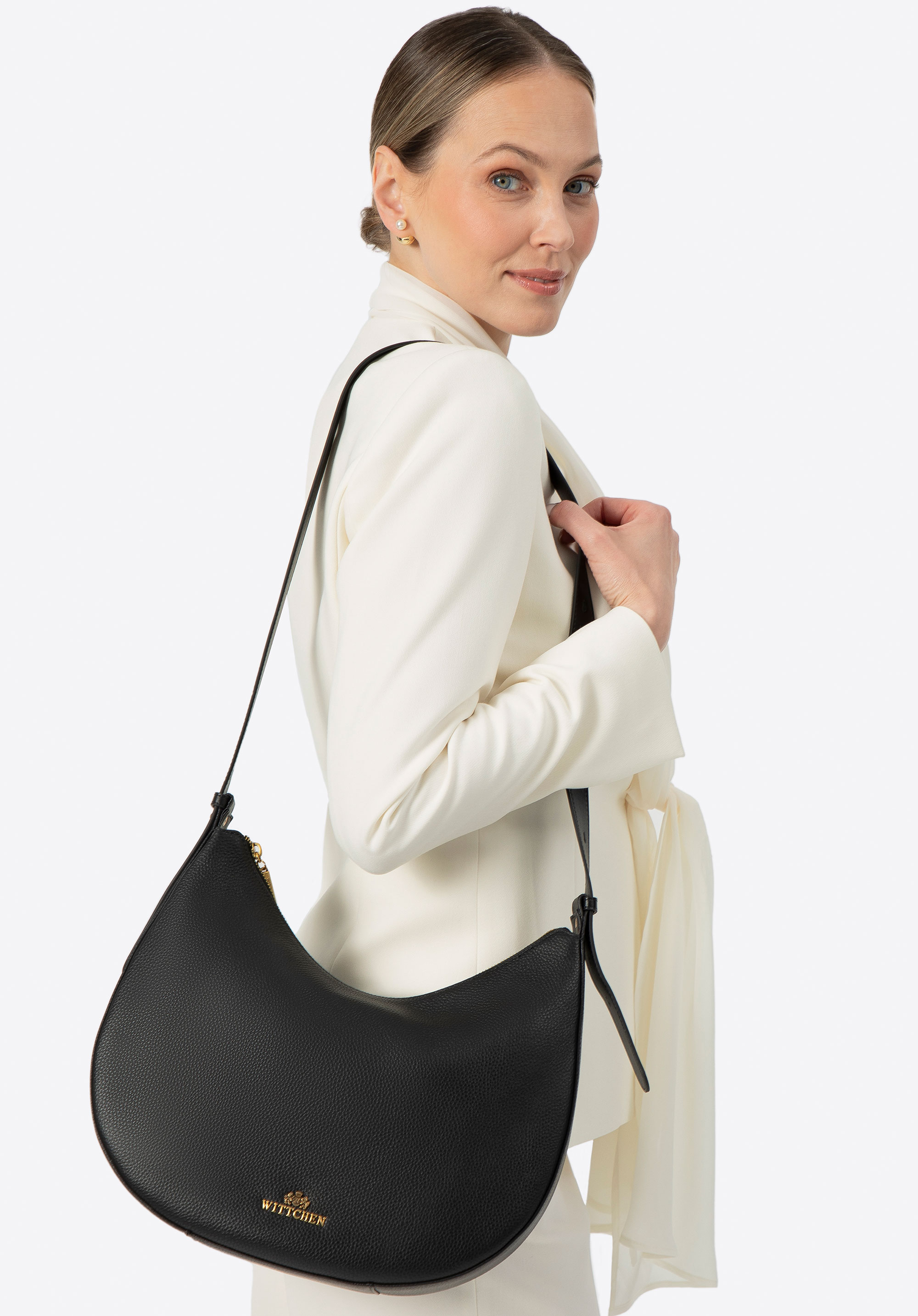 Veľká kožená taška cez rameno, čierna, 100-4E-209-1, Obrázok 1