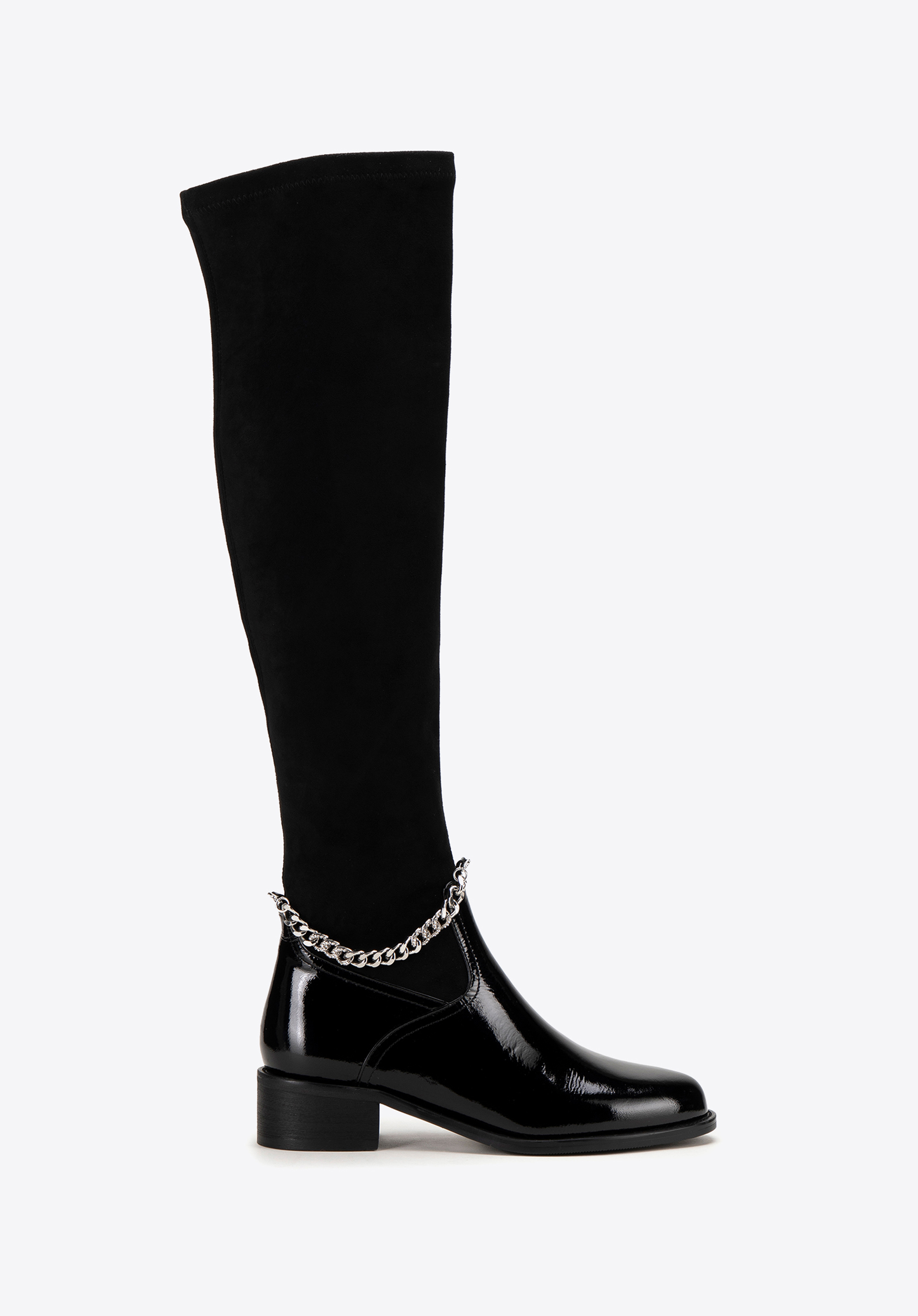 Women''s leather over the knee boots with chain detail, čierna, 99-D-501-1-36, Obrázok 1