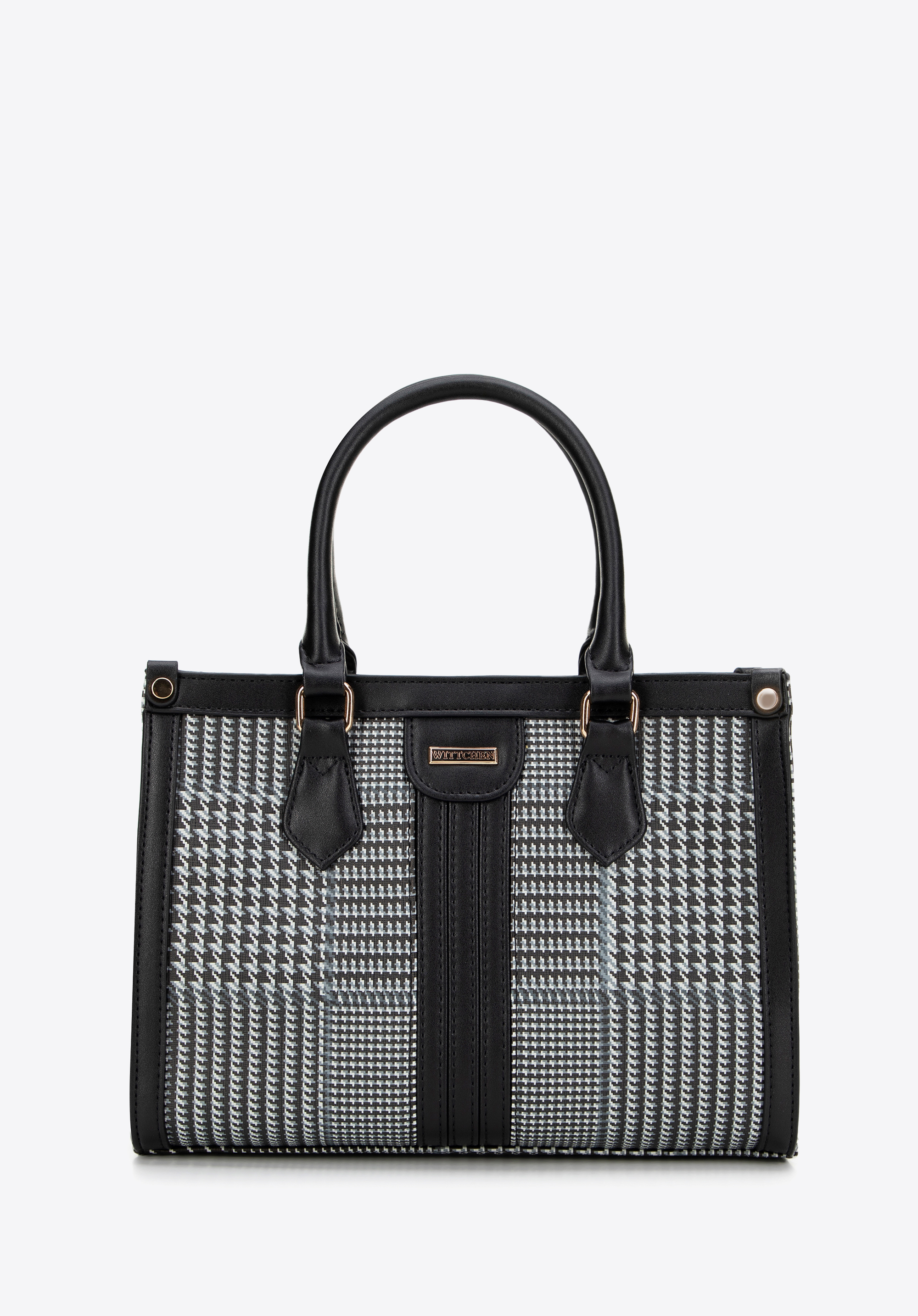 Dámska kabelka s houndstooth z umelej kože, čierno-biela, 99-4Y-618-1, Obrázok 1