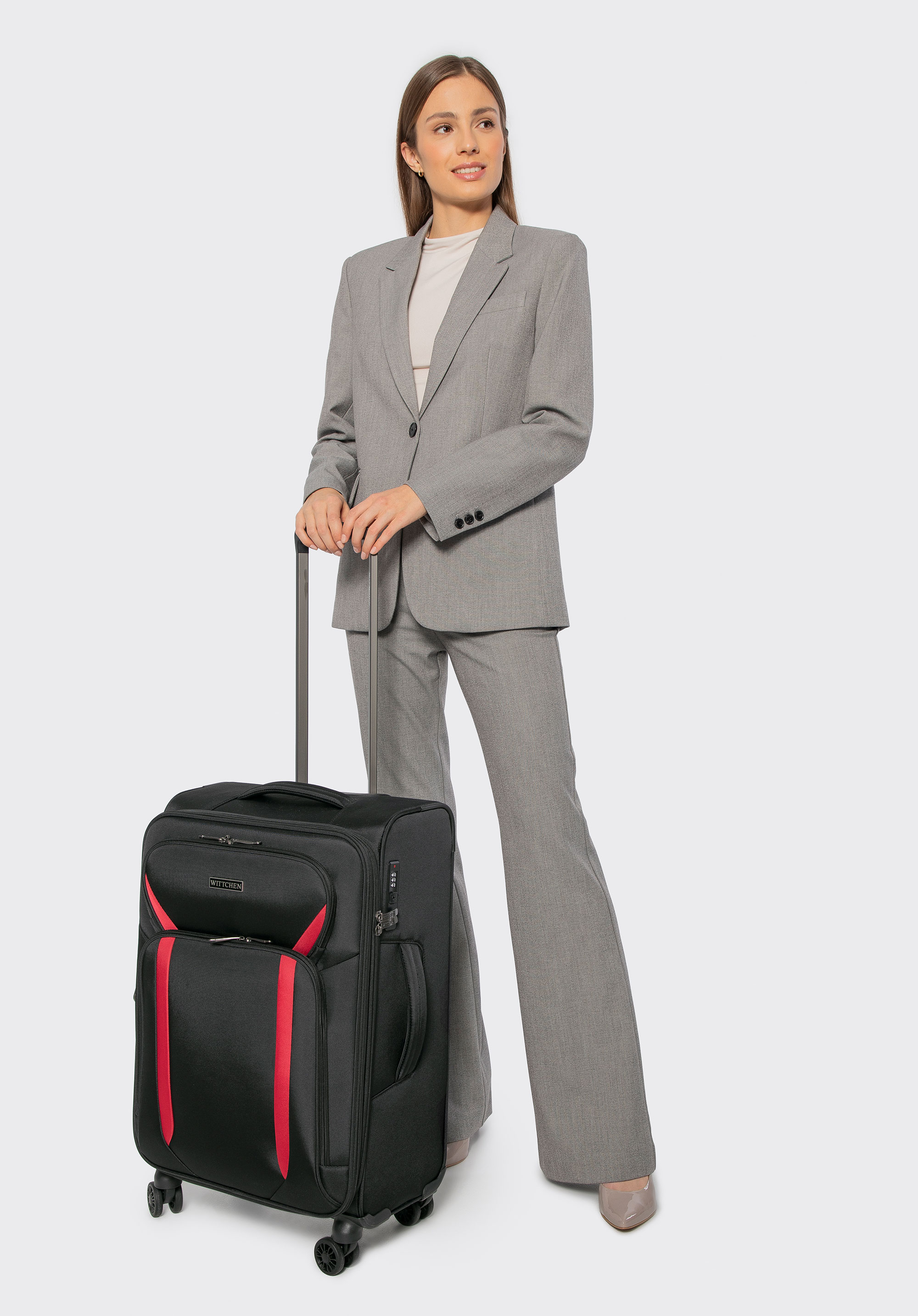 Dvojfarebný kufor strednej veľkosti s mäkkou bočnou stranou, čierno-červená, 56-3S-182-11, Obrázok 1