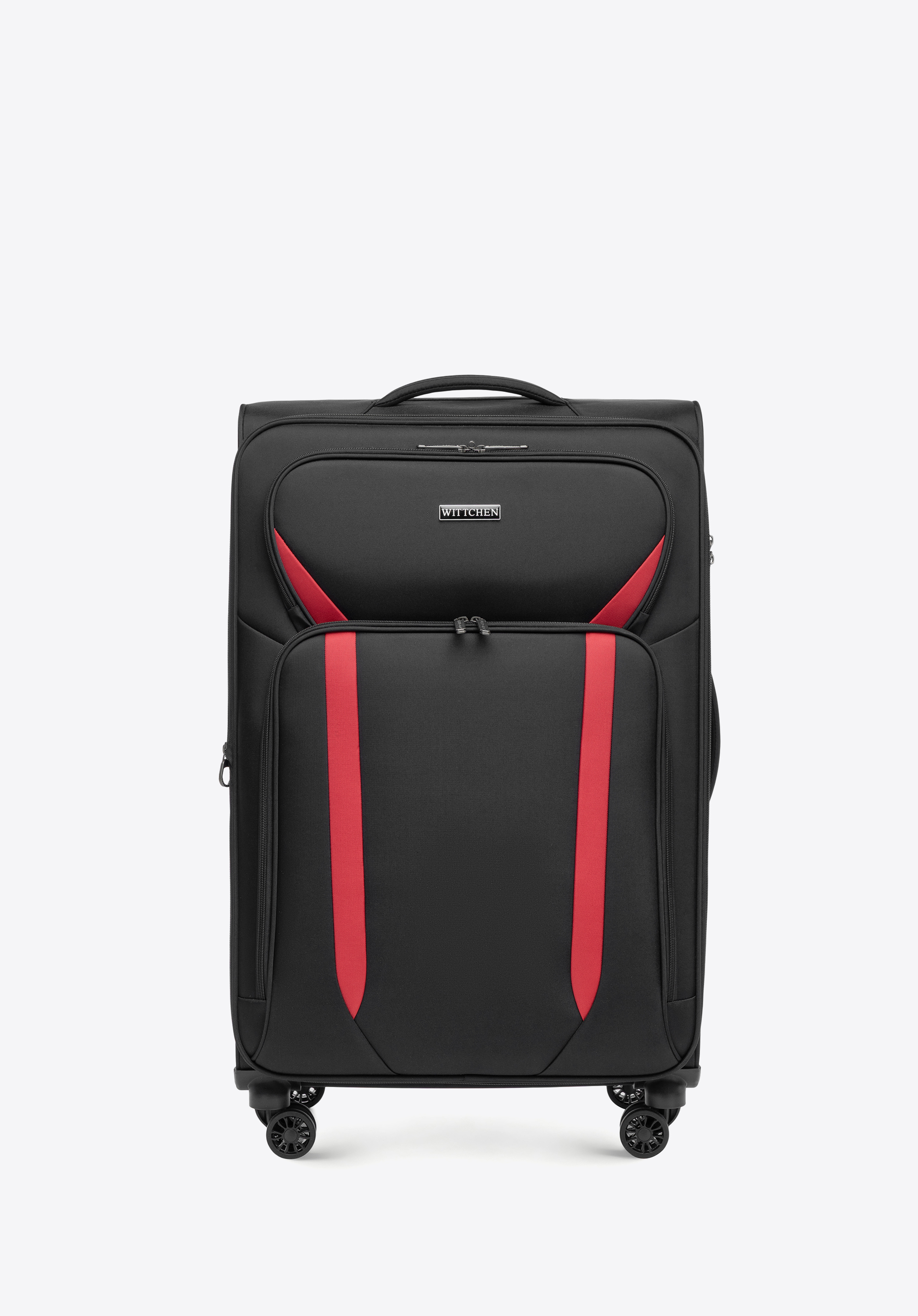 Veľký dvojfarebný kufor s mäkkými bočnicami, čierno-červená, 56-3S-183-11, Obrázok 1