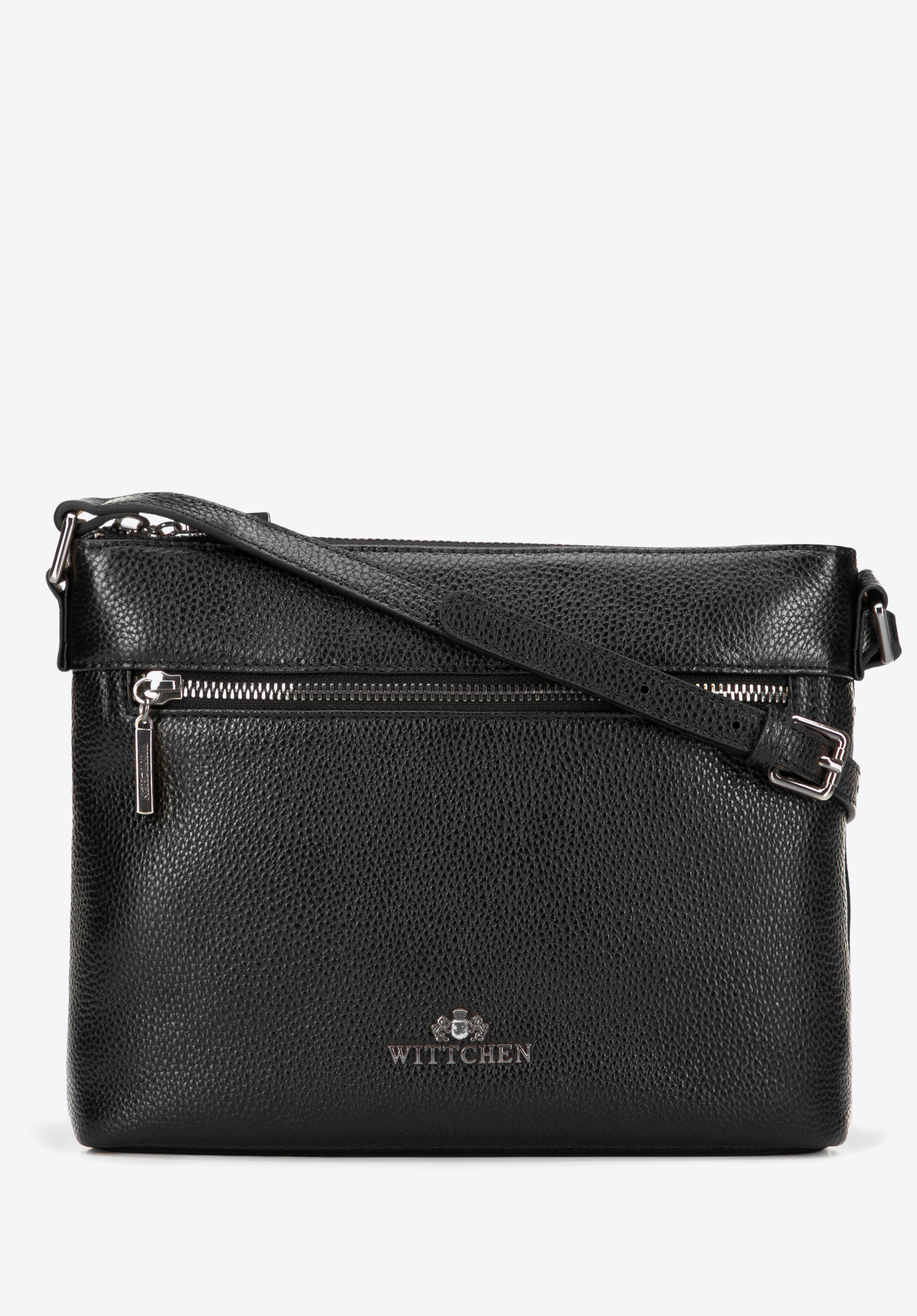 Kožená crossbody kabelka s nastaviteľným ramenným popruhom, čierno-grafitová, 101-4E-609-9G, Obrázok 1