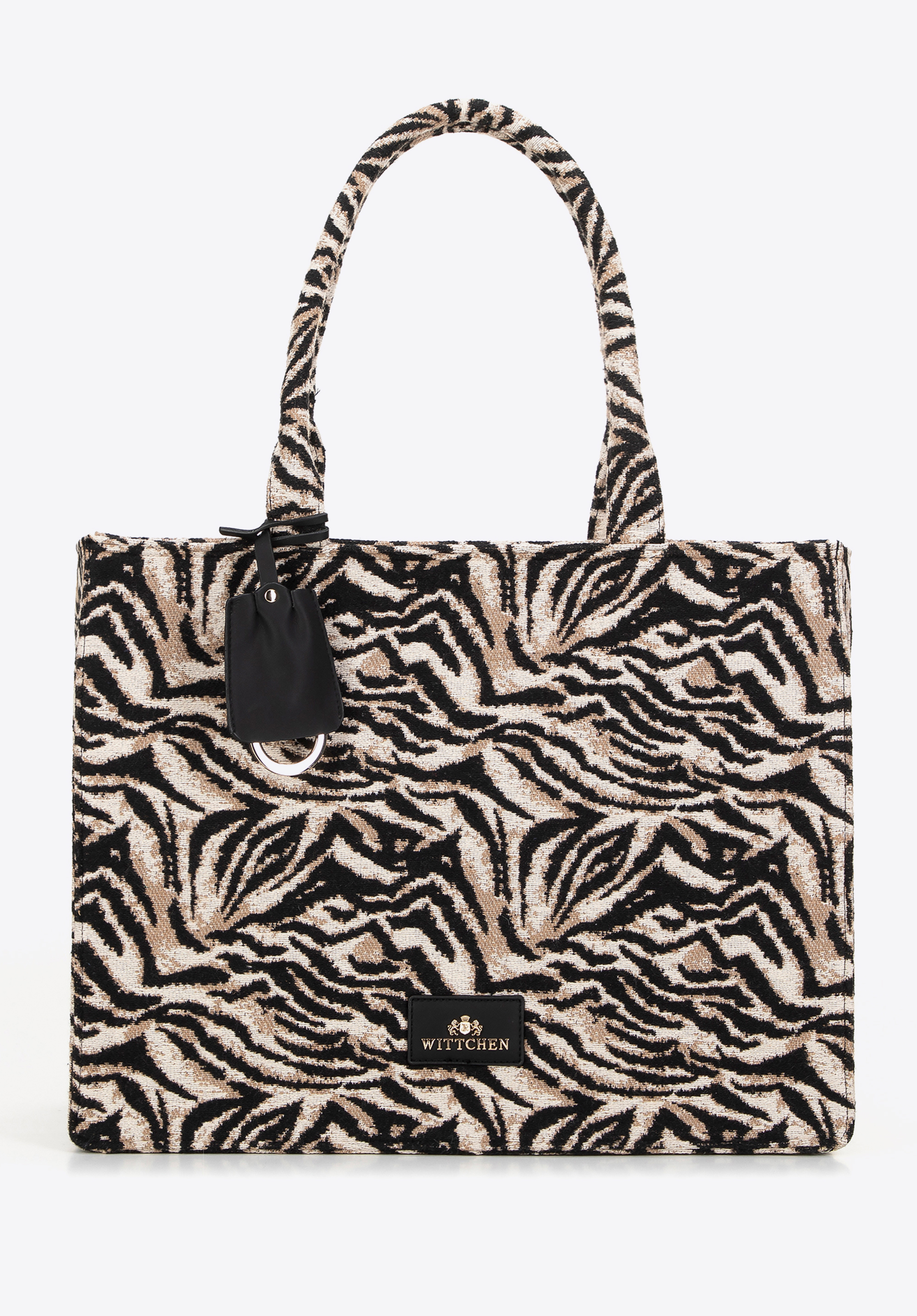 Dámska žakárová nákupná taška so vzorom, čierno-hnedá, 99-4E-500-X7, Obrázok 1