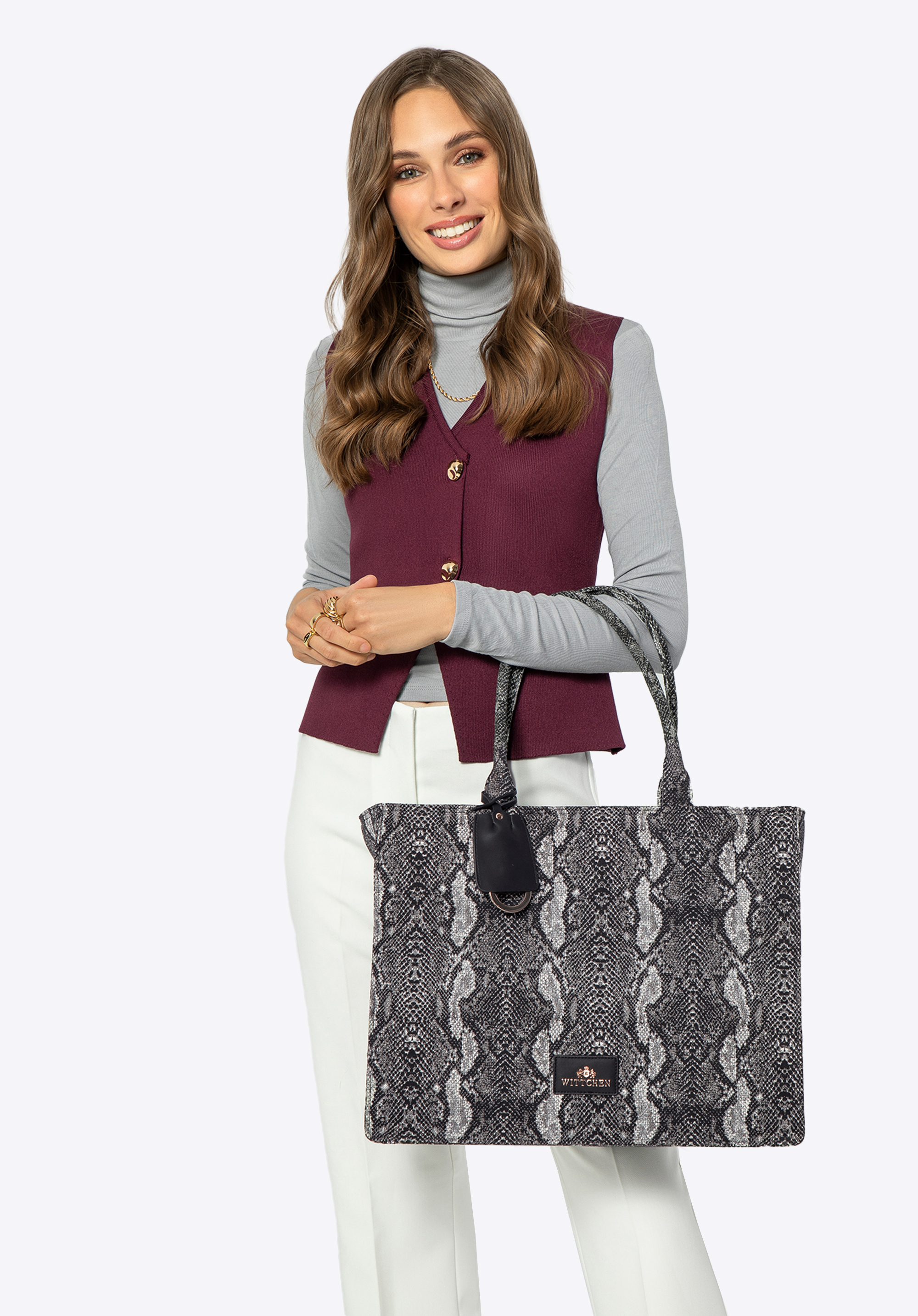 Dámska žakárová nákupná taška so vzorom, čierno-sivá, 99-4E-500-X8, Obrázok 1