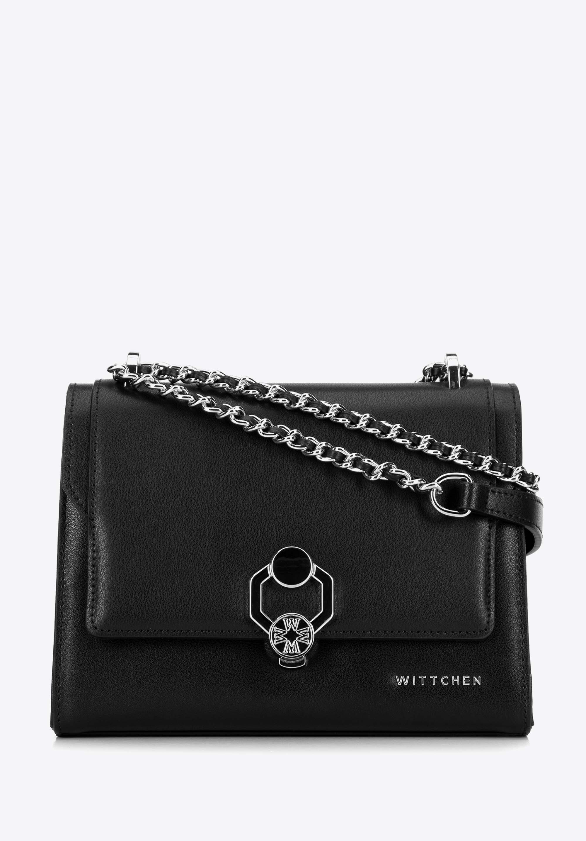 Dámska kožená crossbody kabelka s ozdobnou prackou, čierno-strieborná, 99-4E-627-1S, Obrázok 1