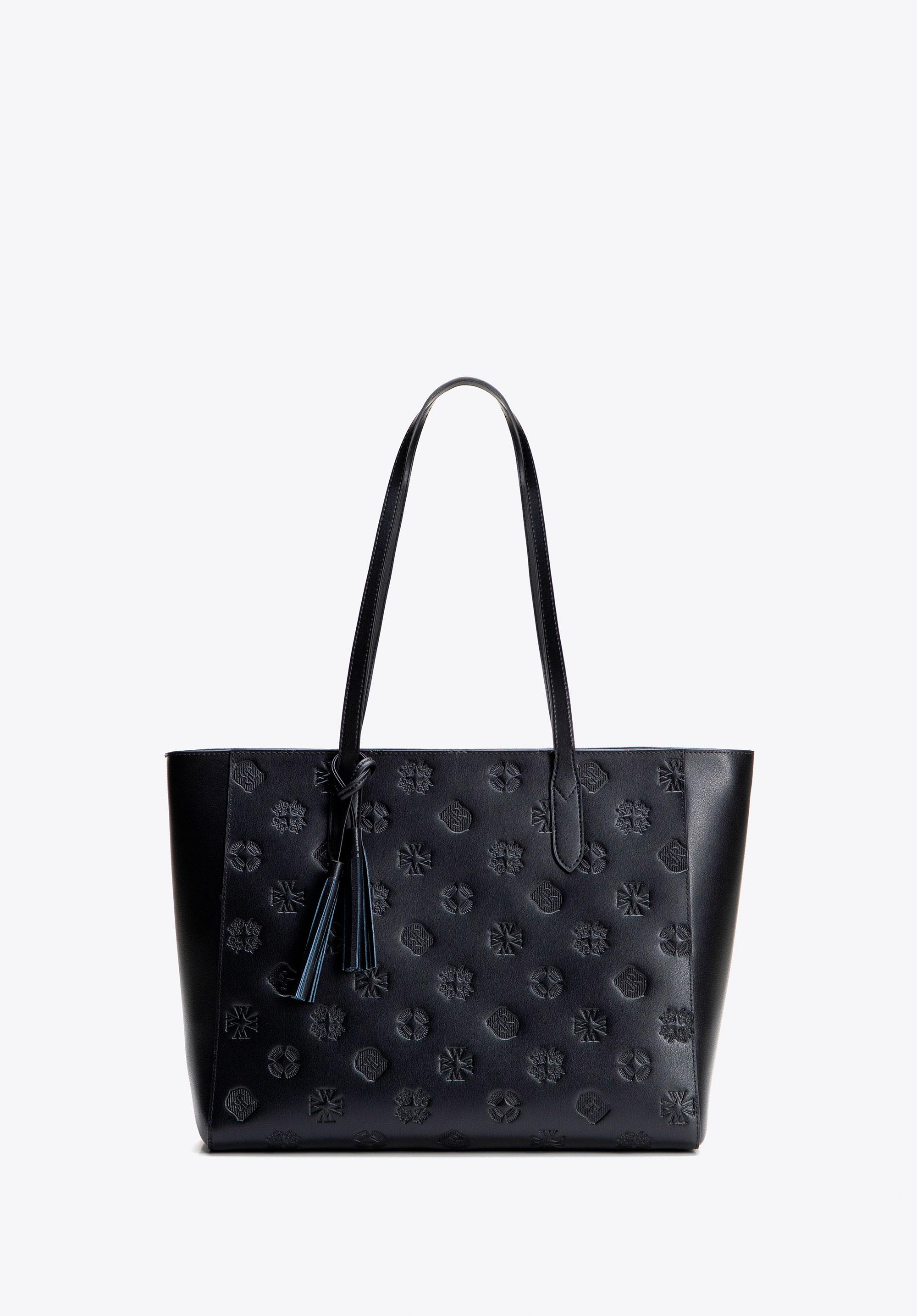 Dámska embosovaná kožená shopper taška, čierno-strieborná, 100-4E-611-1S, Obrázok 1