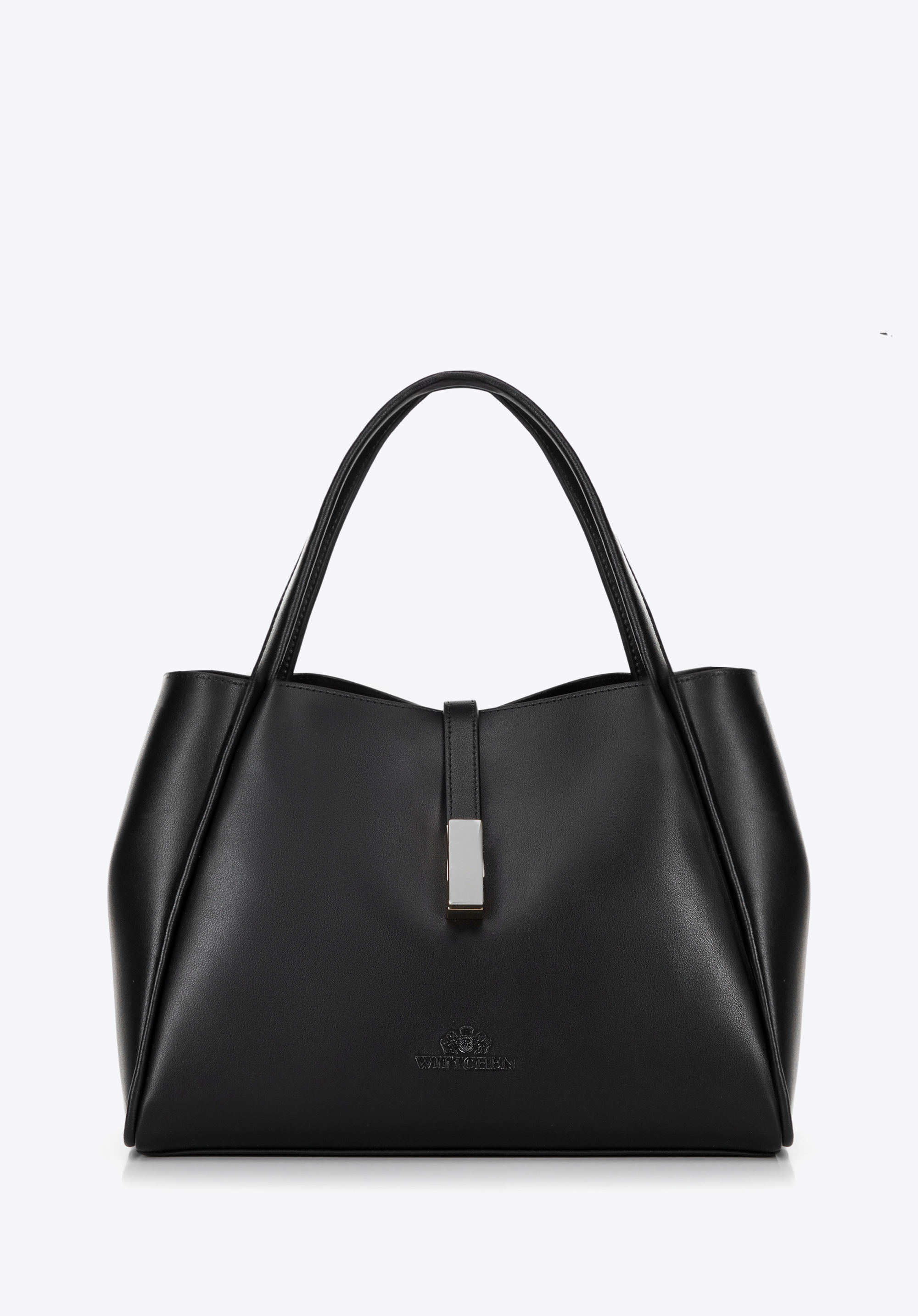 Dámska kožená taška s odnímateľným vreckom, čierno-strieborná, 100-4E-202-1S, Obrázok 1