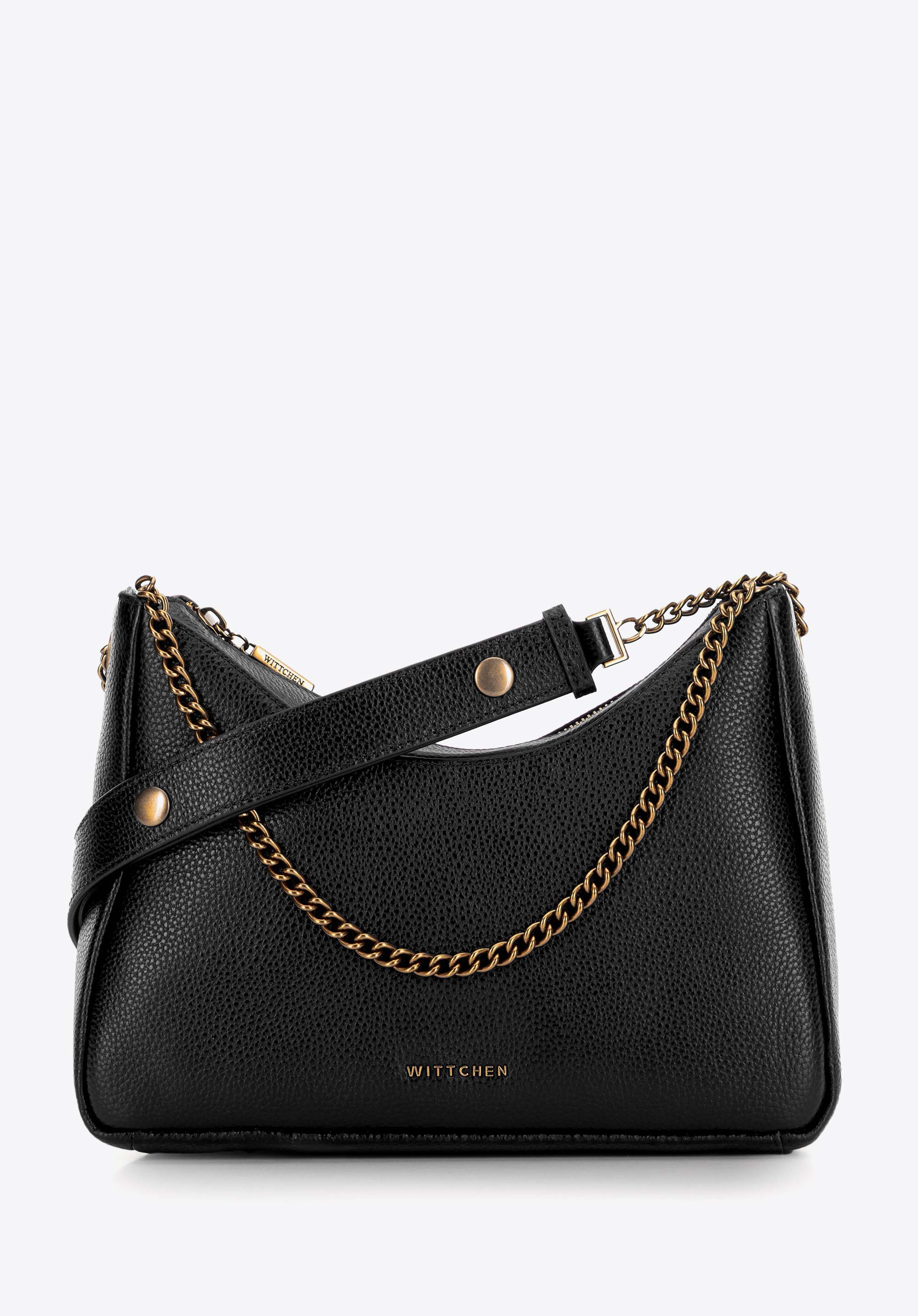 Dámska kožená bageta taška, čierno-zlatá, 100-4E-606-1G, Obrázok 1