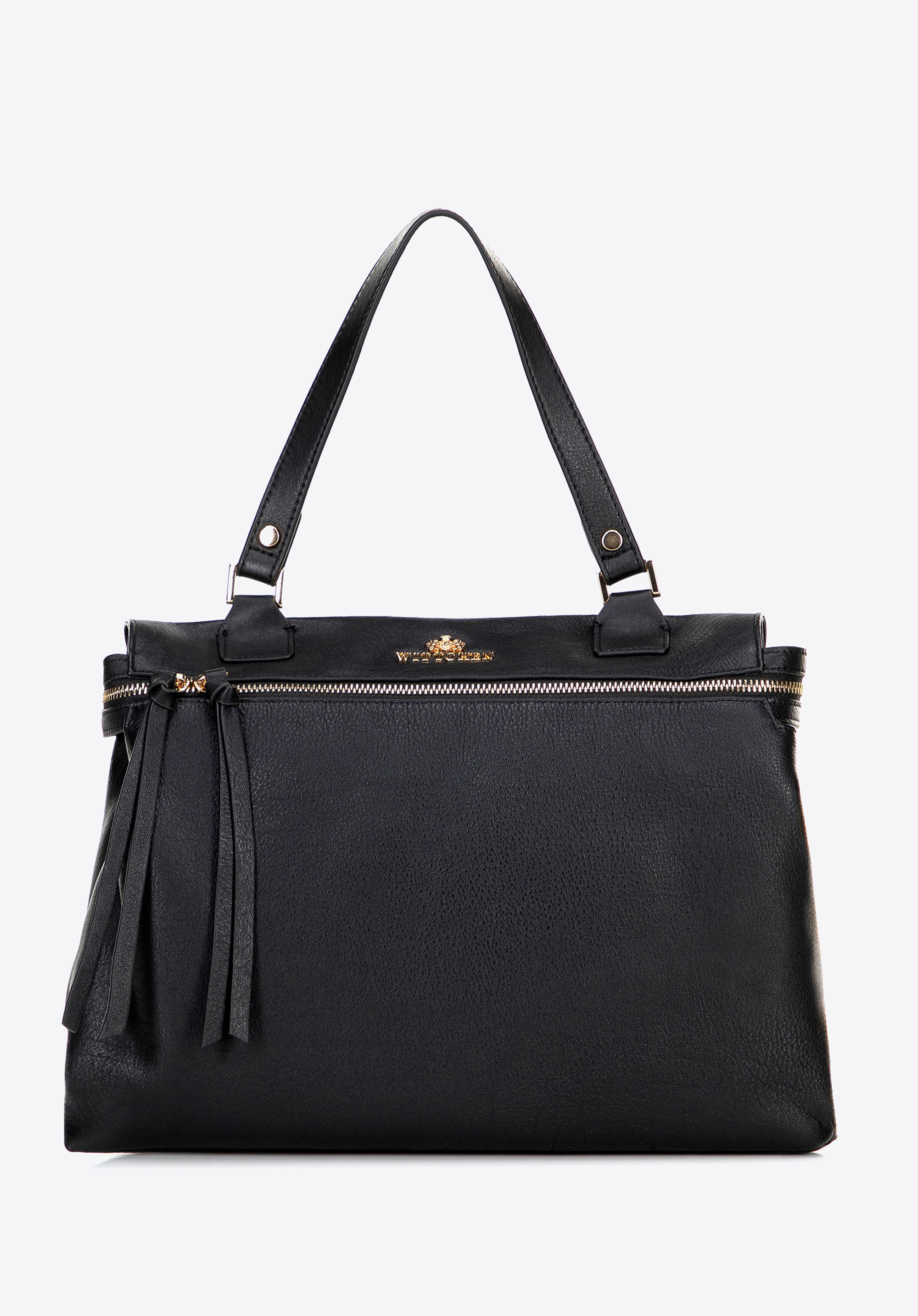 Dámska kožená kabelka, čierno-zlatá, 100-4E-800-1S, Obrázok 1