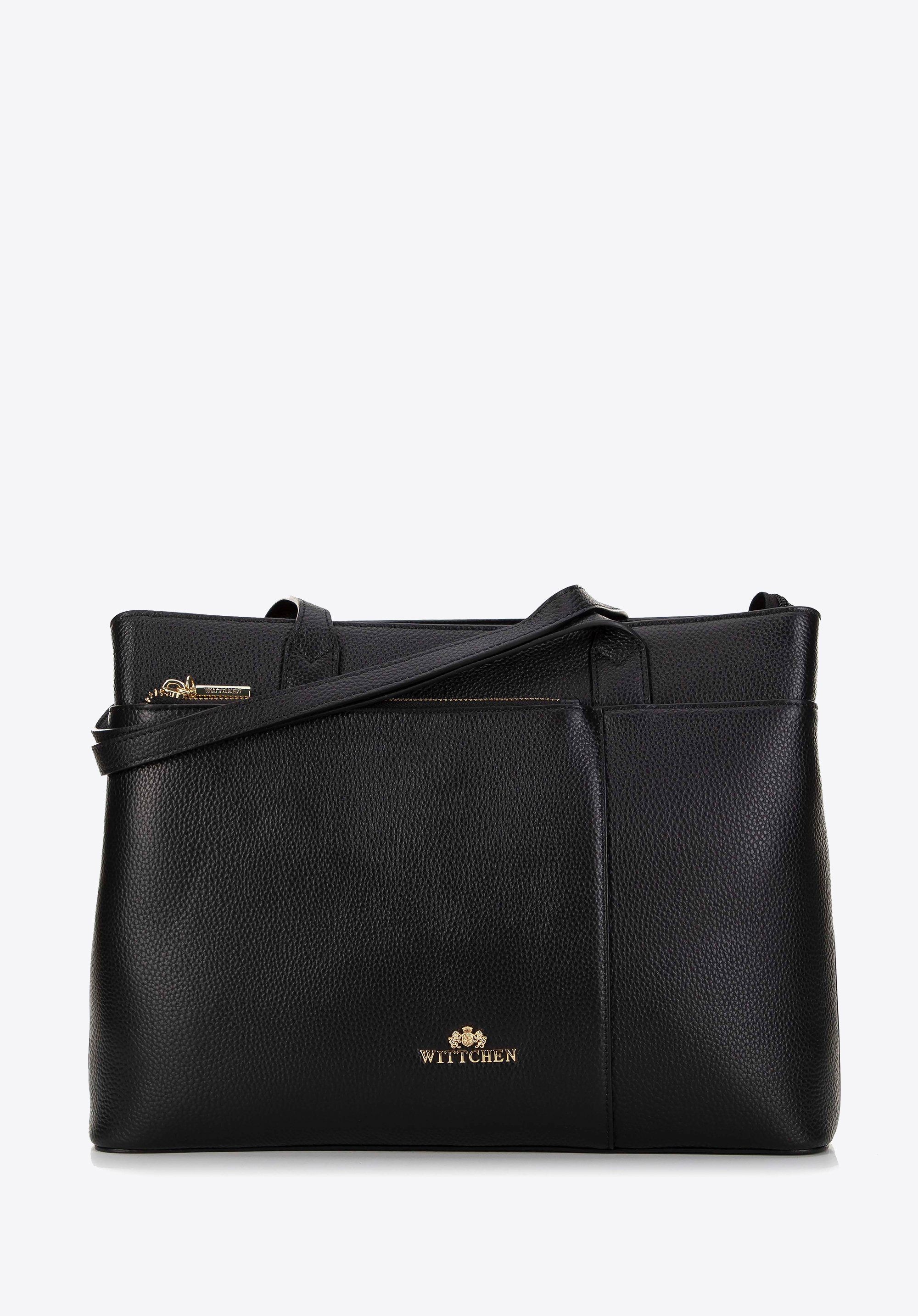 Dámska shopper taška zo zrnitej kože, čierno-zlatá, 29-4E-628-1G, Obrázok 1