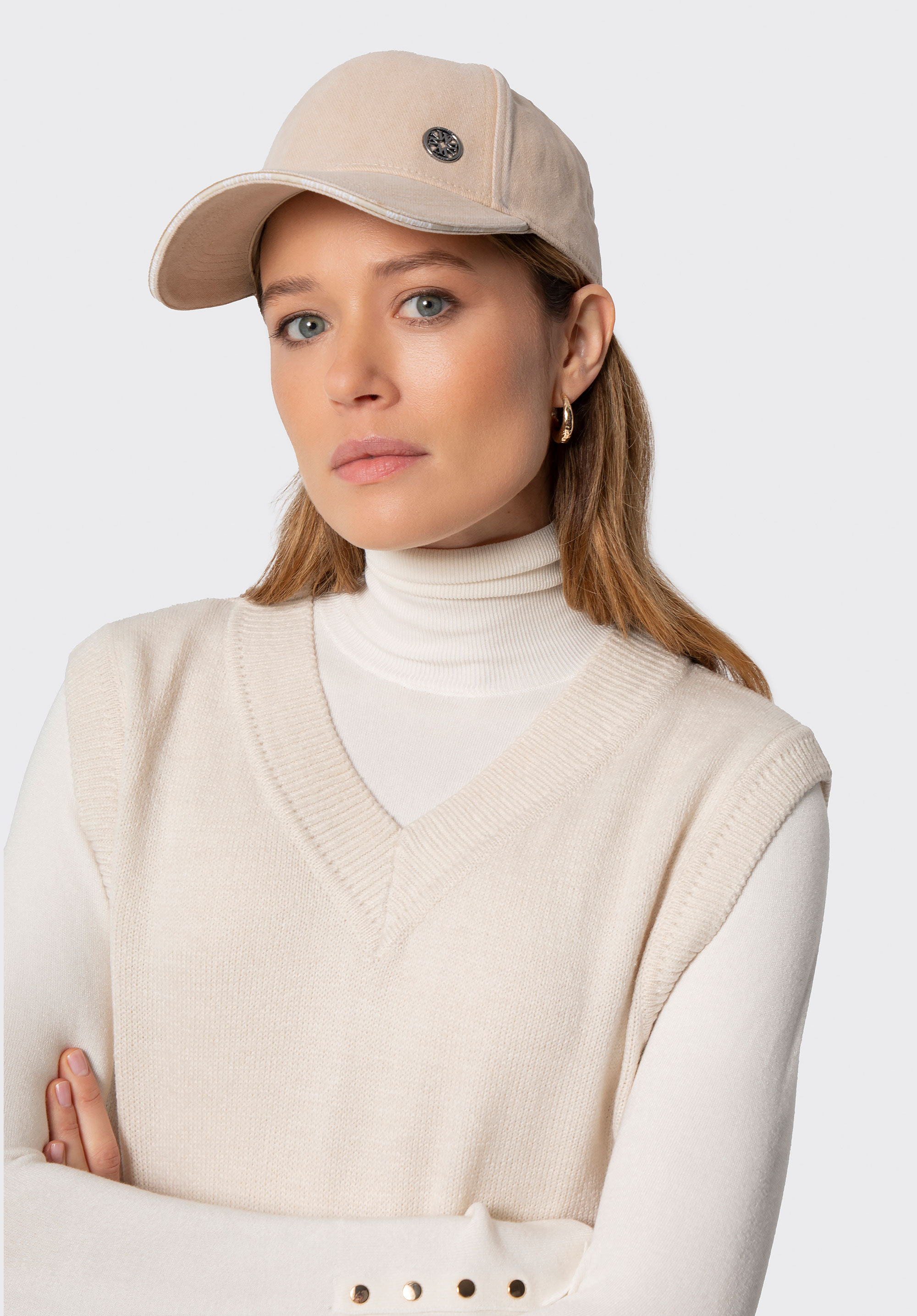 Șapcă din bumbac, crem, 100-HF-005-0, Fotografie 1