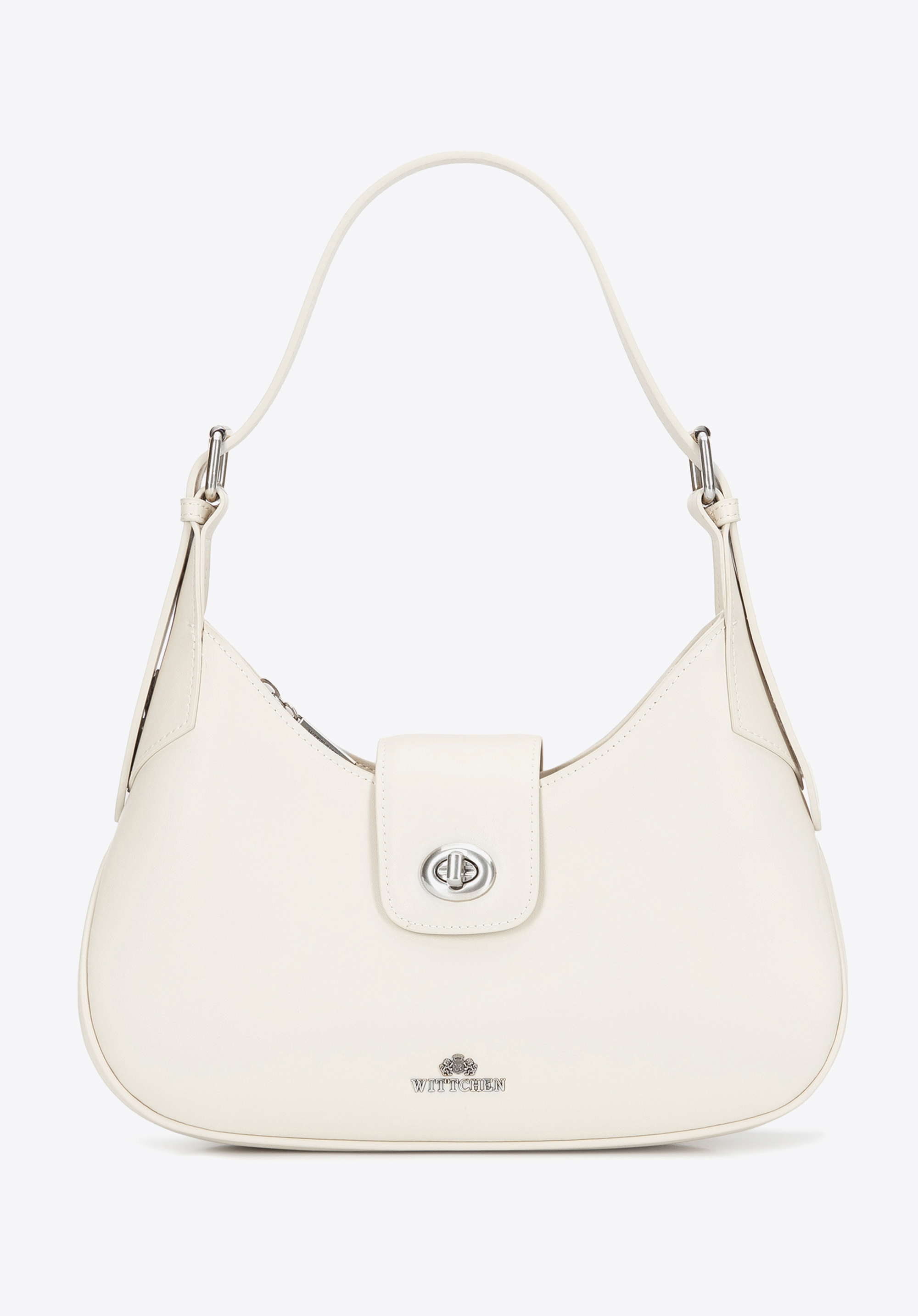 Geantă de umăr din piele cu curea detașabilă, crem-argintiu, 101-4E-209-N, Fotografie 1