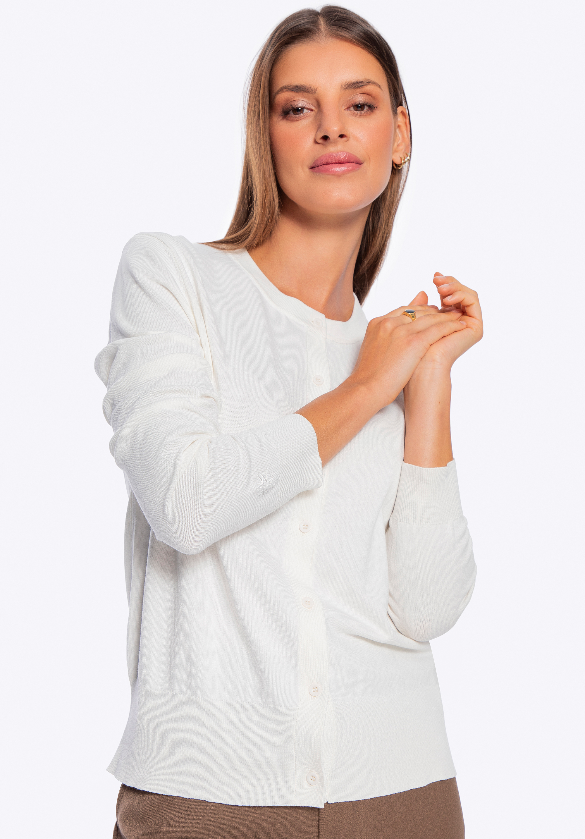 Cardigan de damă confecționat din viscoză și nailon, crem, 29-99-003-0-L, Fotografie 1