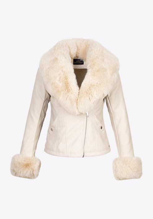 Jachetă pentru femei din piele artificială cu detaliu din blană artificială, crem, 97-9P-107-1-XL, Fotografie 20