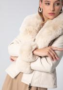 Jachetă pentru femei din piele artificială cu detaliu din blană artificială, crem, 97-9P-107-1-XL, Fotografie 4