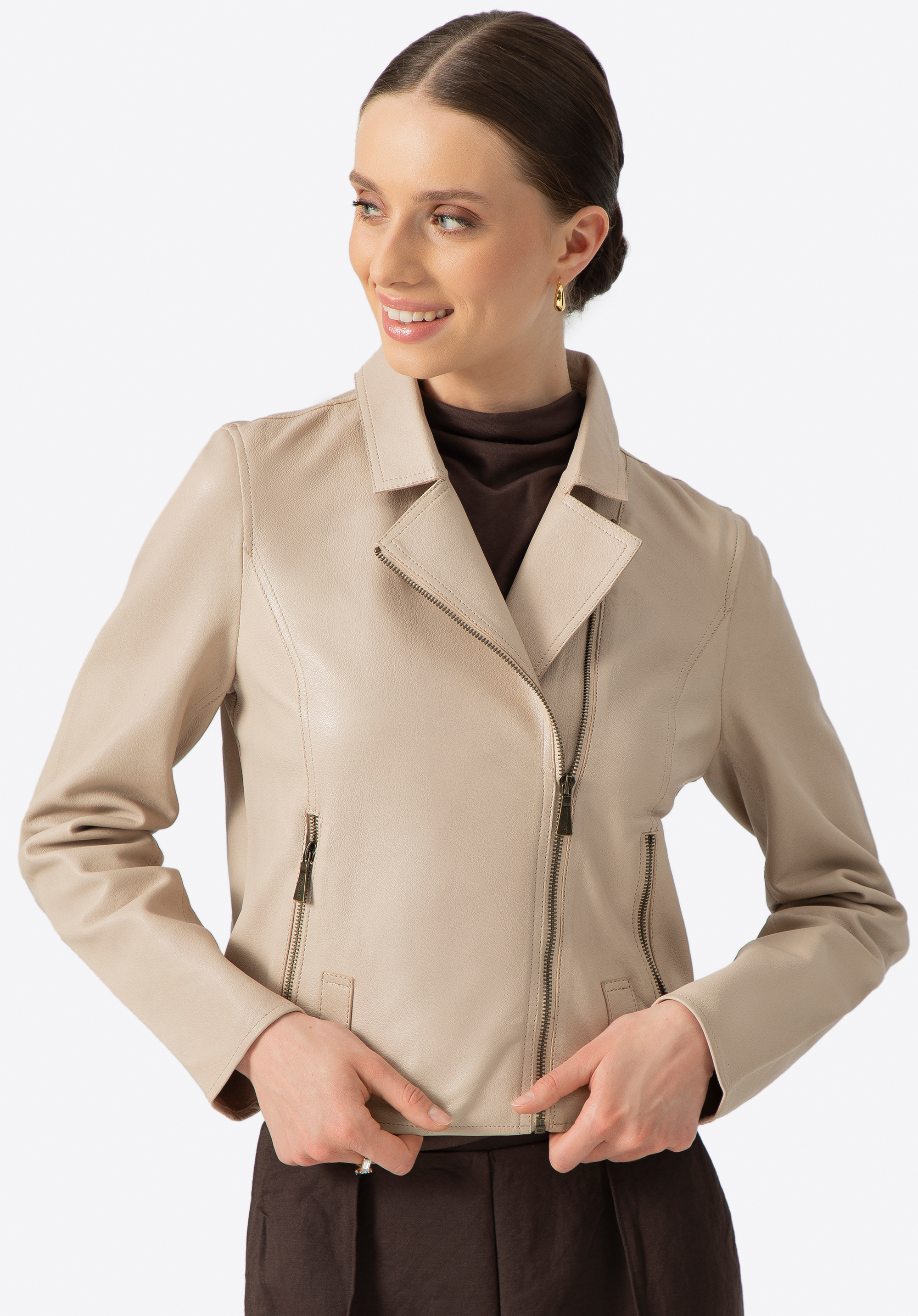 Geacă din piele de oaie, crem, 100-09-400-0-L, Fotografie 1