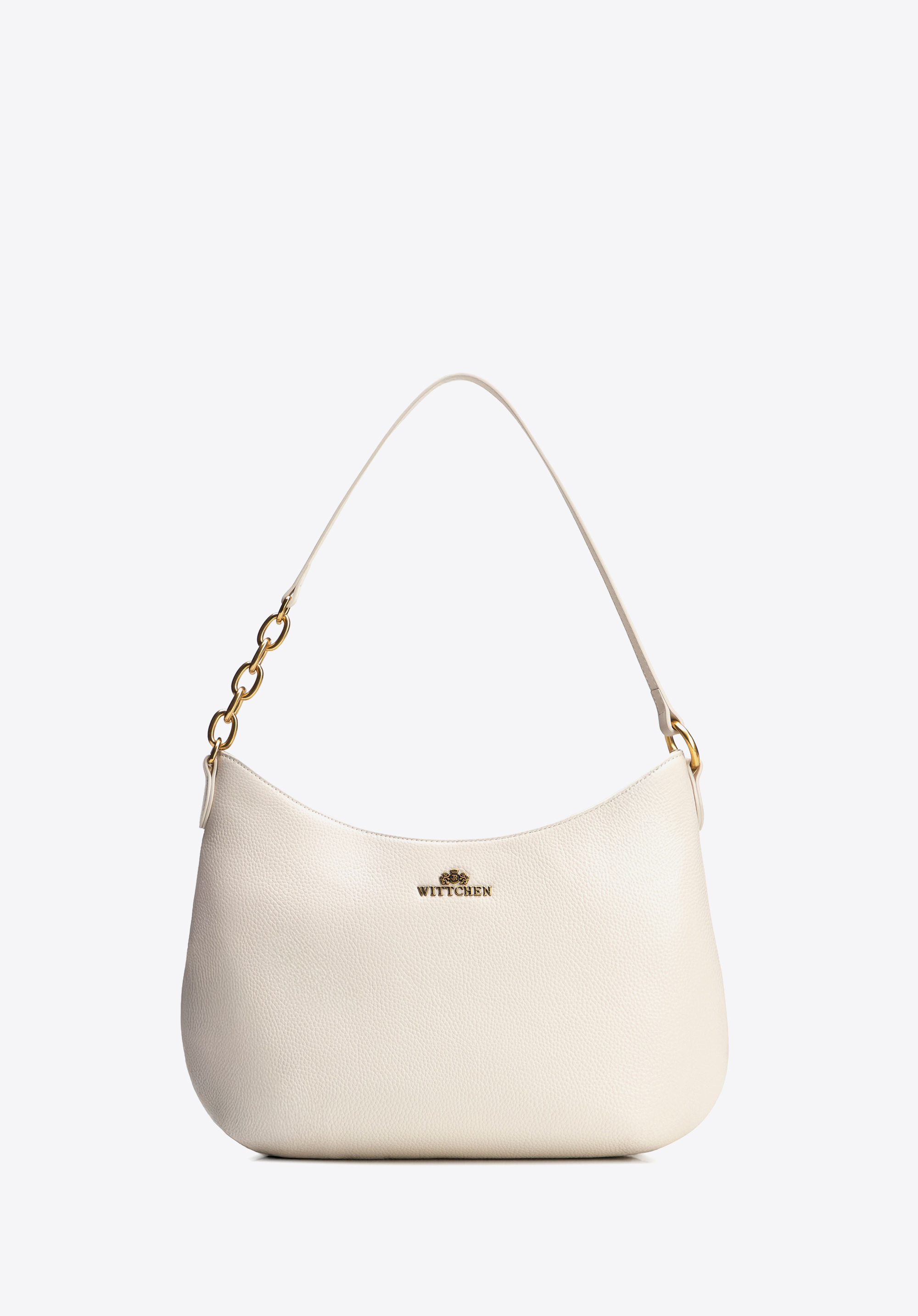 Geantă de umăr din piele cu lanț, crem, 100-4E-603-1, Fotografie 1