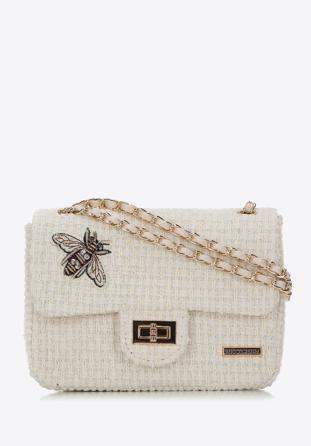 Geantă crossbody de damă din boucle tweed cu ornamente cu insertie cu cristale, crem, 98-4Y-206-9, Fotografie 1