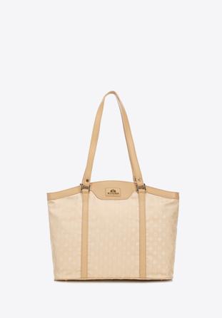 Geantă shopper din jacquard și piele cu monogramă, crem, 98-4E-904-0, Fotografie 1