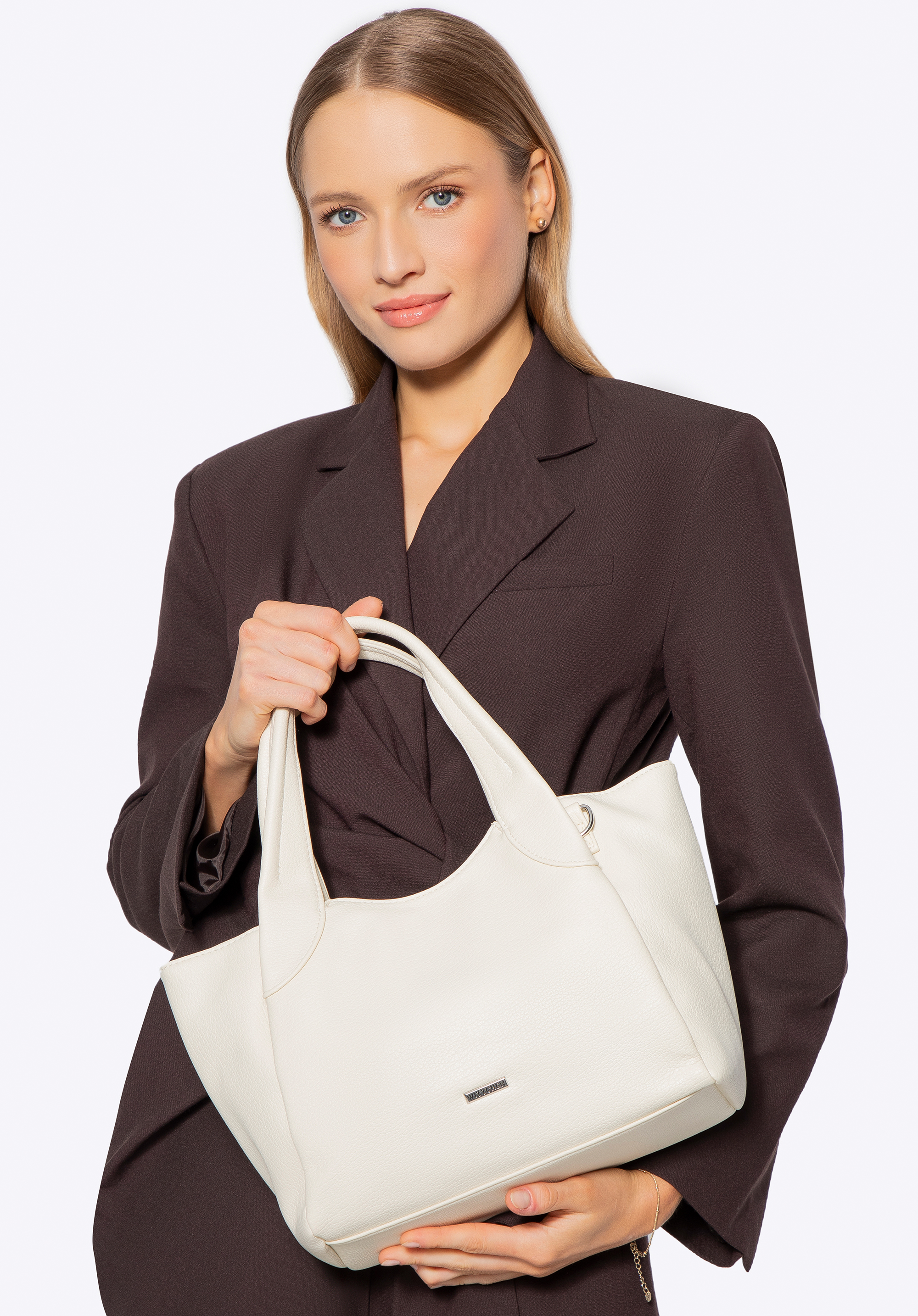 Geantă tote mică de damă din piele artificială, crem, 100-4Y-438-P, Fotografie 1