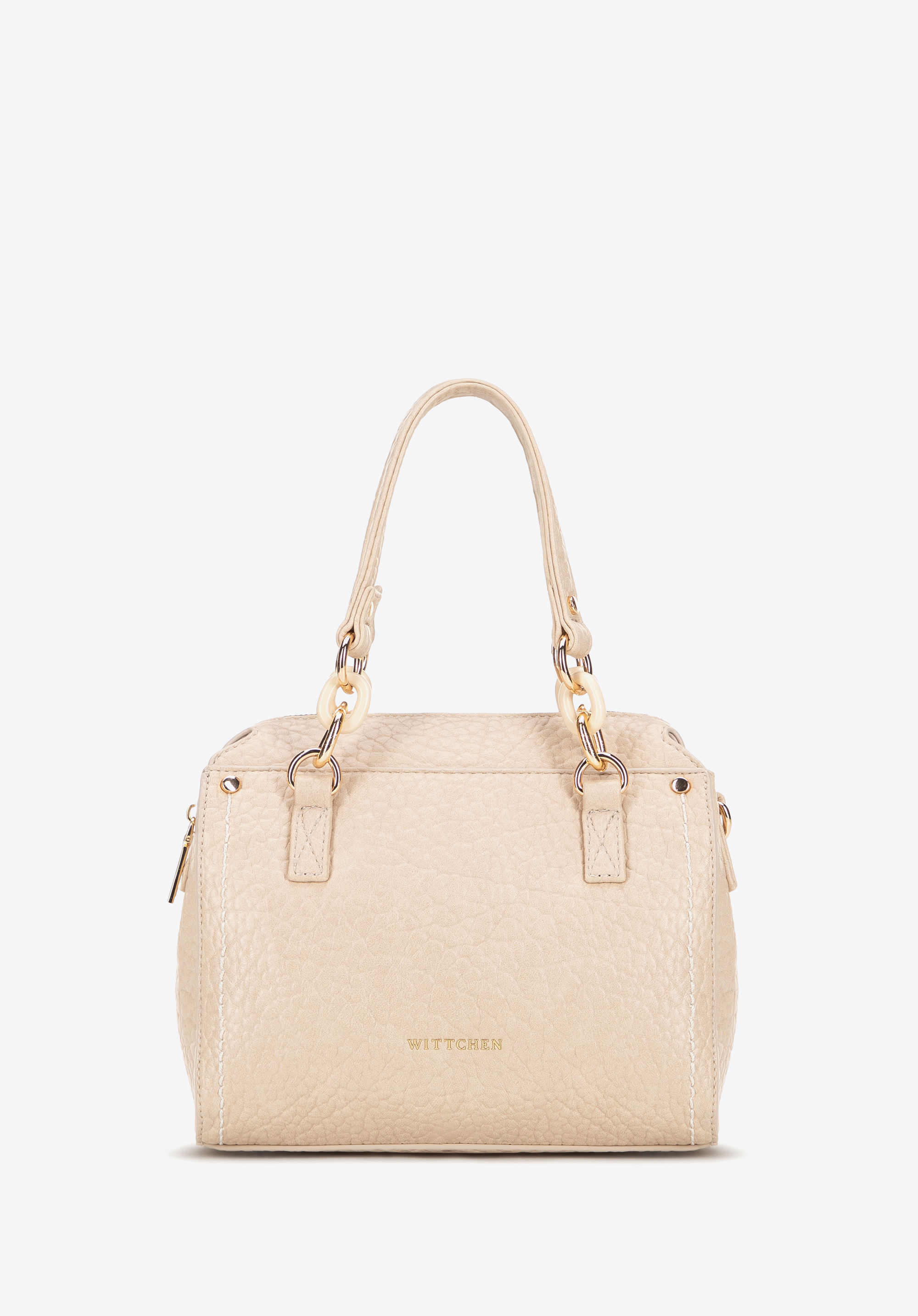 Geantă tote din piele ecologică cu cusături contrastante, crem, 101-4Y-707-1, Fotografie 1