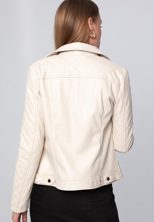 Jachetă biker din piele artificială pentru femei cu inserție matlasată, crem, 97-9P-102-3-XL, Fotografie 3