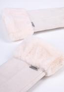 Mănuși de damă cu blană artificială, crem, 39-6P-010-PP-S/M, Fotografie 4