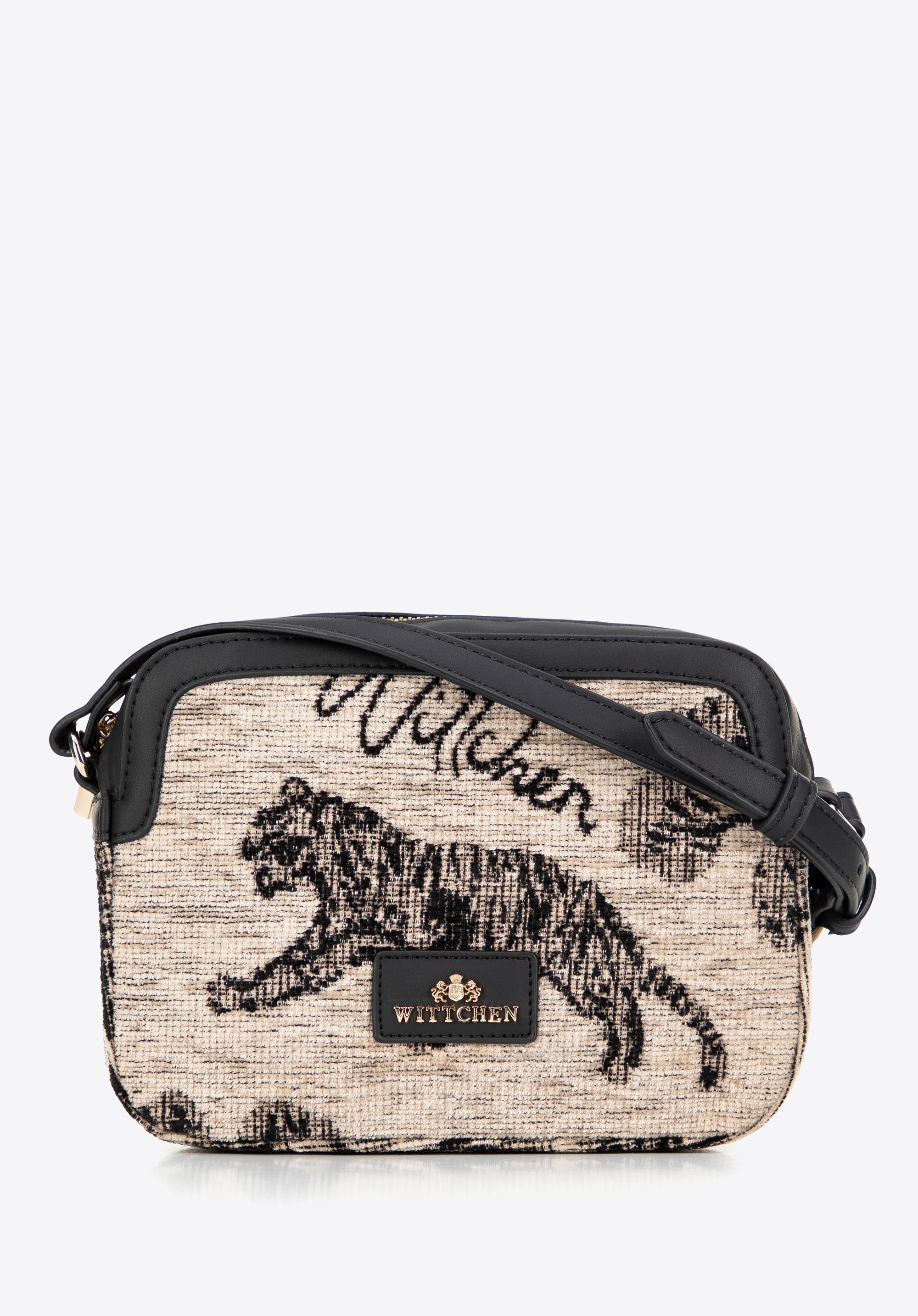 Geantă de mână pentru femei din jacquard și piele ecologică, crem - negru, 99-4E-503-X9, Fotografie 1