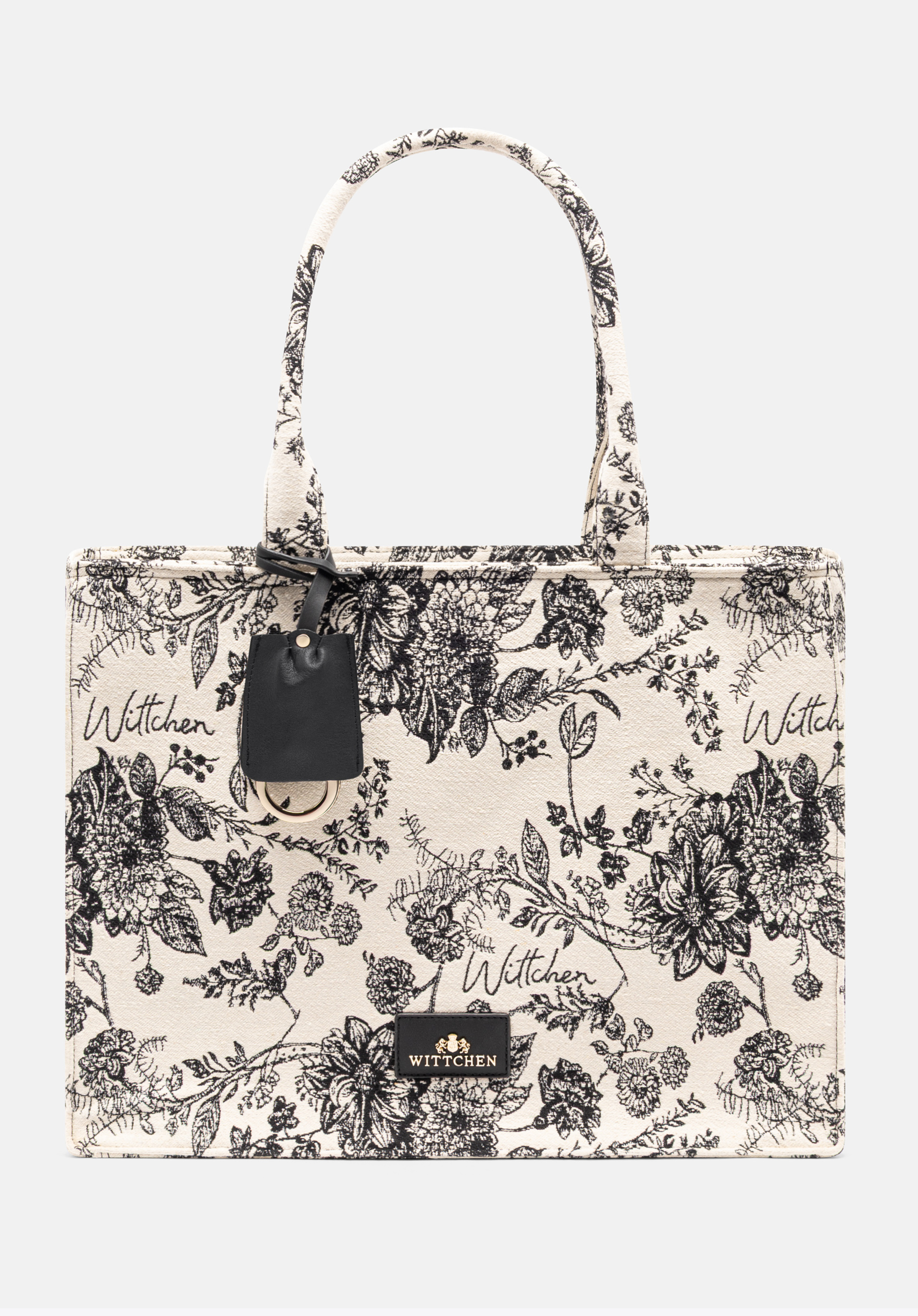 Geantă shopper de damă cu model jacquard, crem - negru, 99-4E-500-X1, Fotografie 1