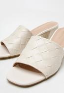 Papuci de damă din piele ecologică împletită, cu toc, crem, 94-DP-203-5-39, Fotografie 7