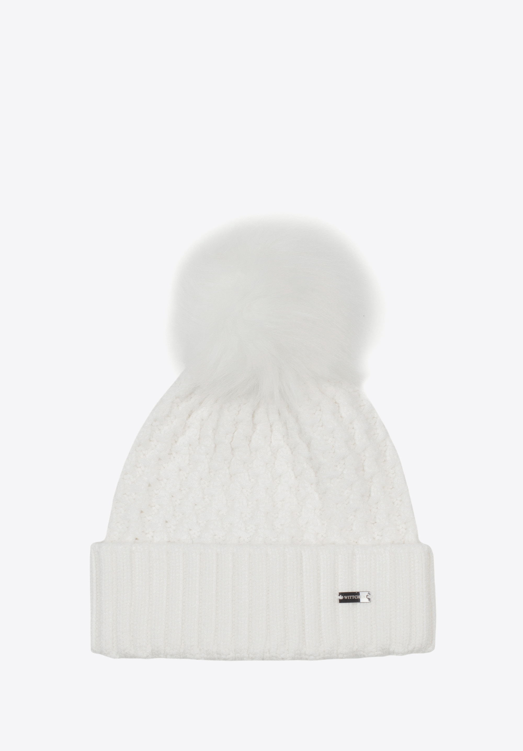 Căciulă tricotată de iarnă pentru femei cu pom pom, crem, 97-HF-105-0, Fotografie 1