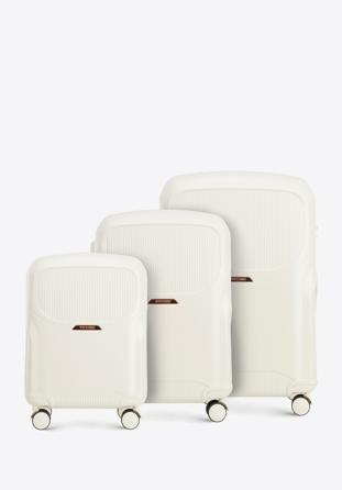 Set de valize din policarbonat cu fermoar roz-auriu, crem, 56-3P-13S-88, Fotografie 1