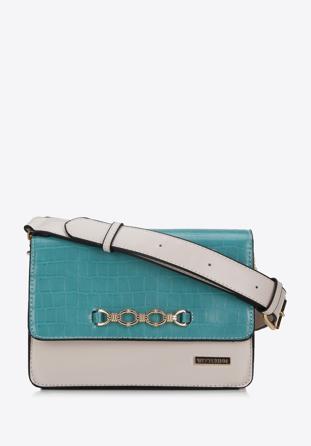 Geantă crossbody cu element decorativ metalic, crem - turcoaz, 94-4Y-717-7, Fotografie 1