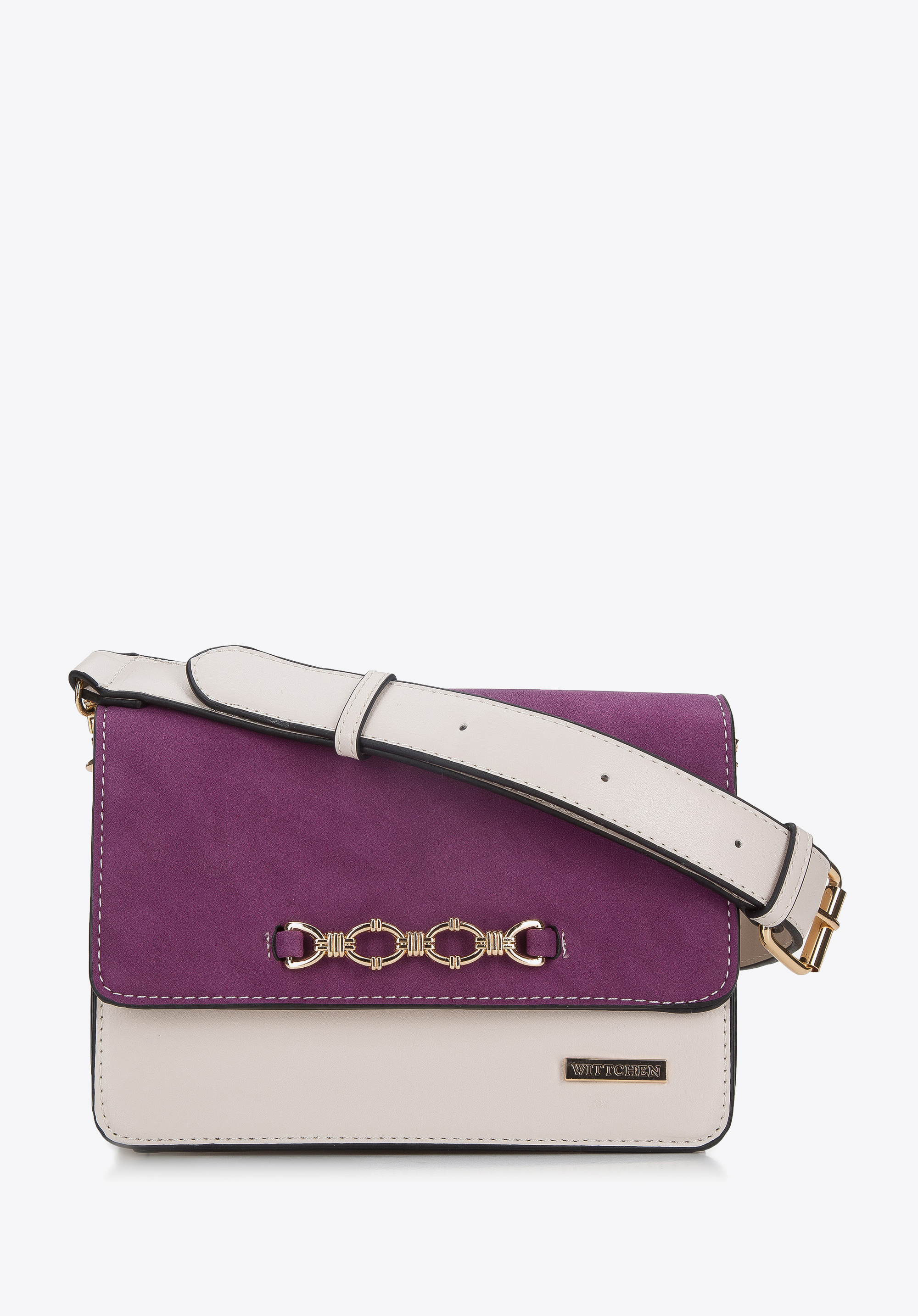 Geantă crossbody din piele ecologică cu clapă, crem - violet, 94-4Y-718-F, Fotografie 1