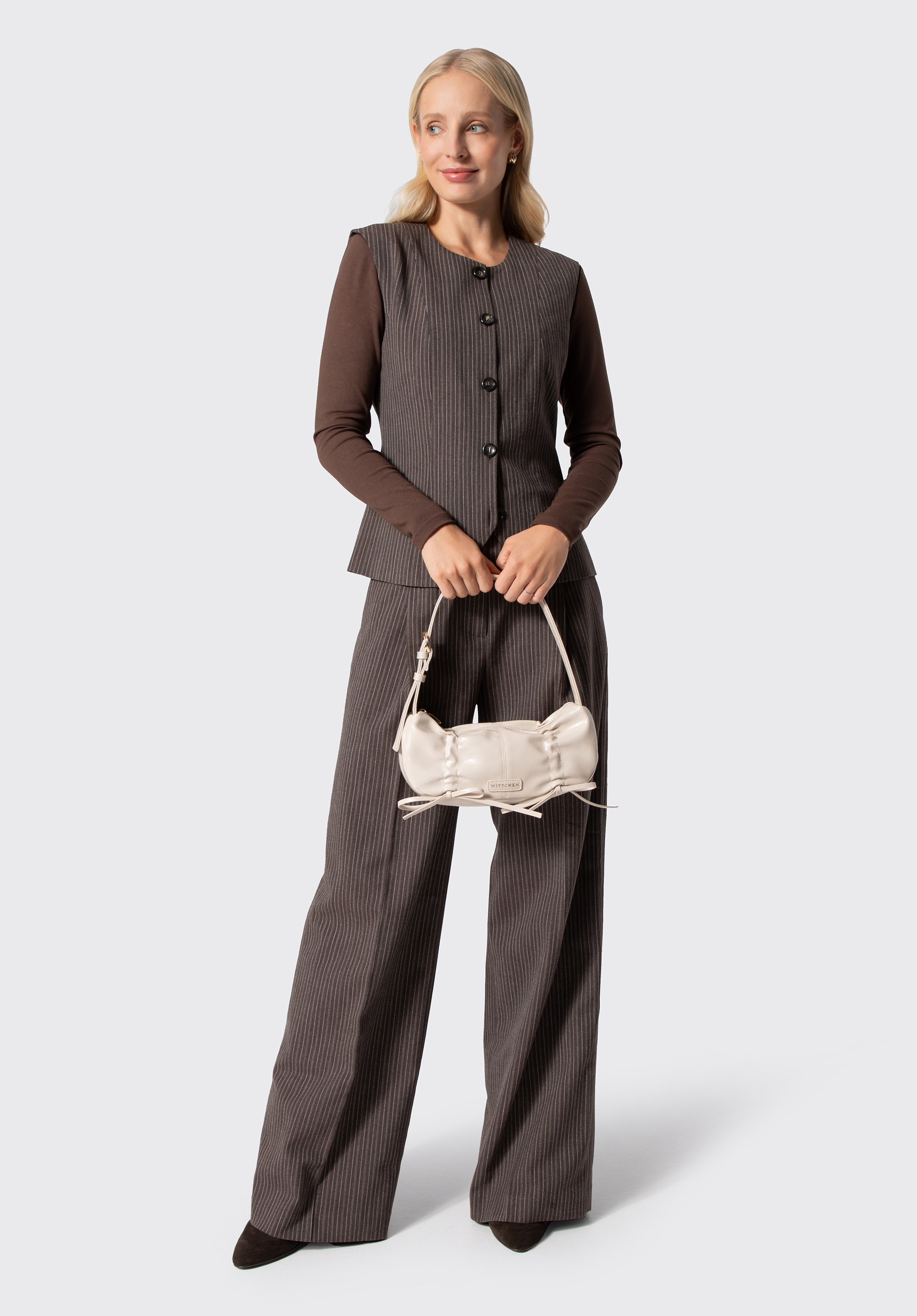 Baguette-Tasche für Damen mit dekorativer Raffung, Creme, 103-4Y-528-0, Bild 1