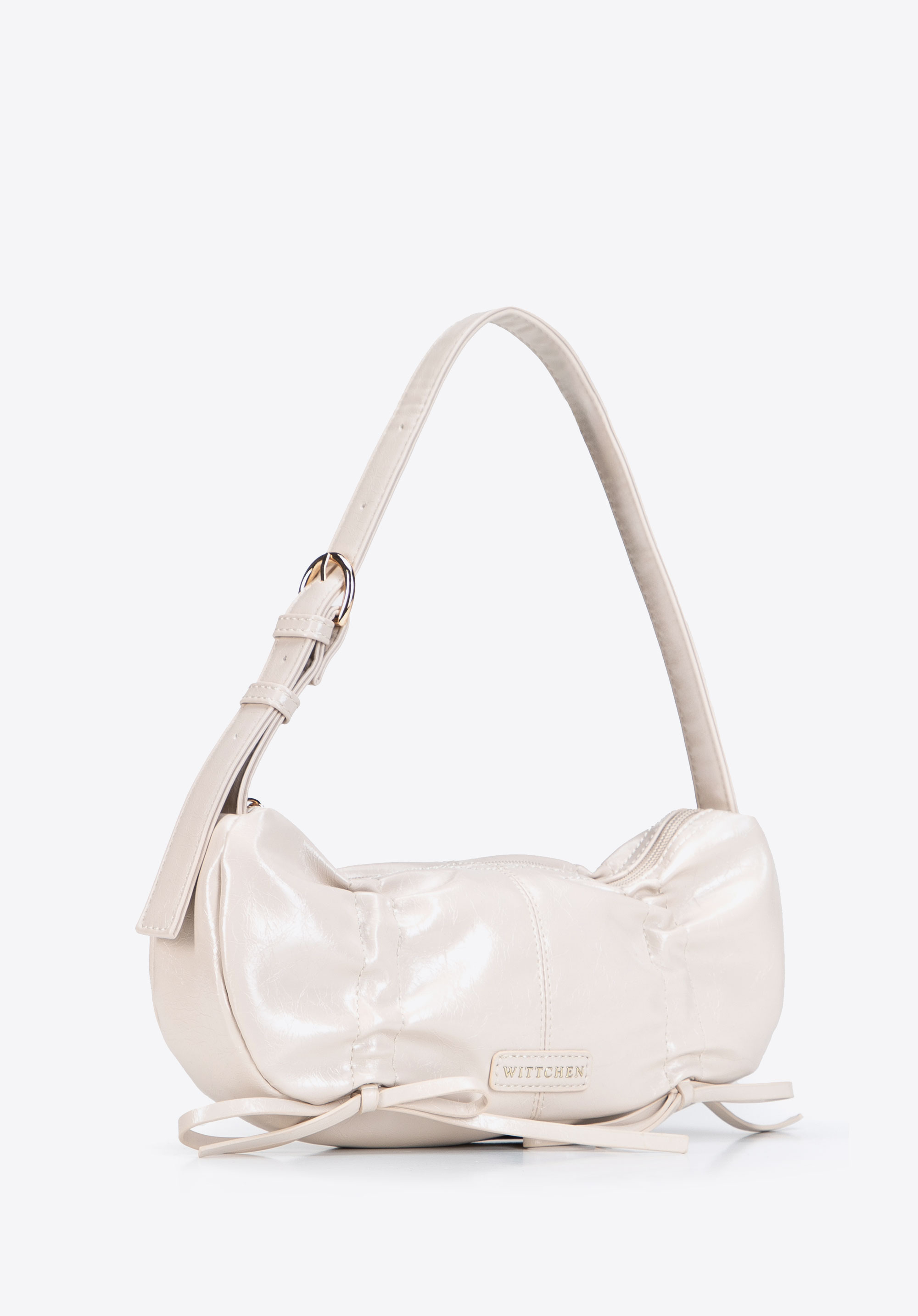 Baguette-Tasche für Damen mit dekorativer Raffung, Creme, 103-4Y-528-0, Bild 1