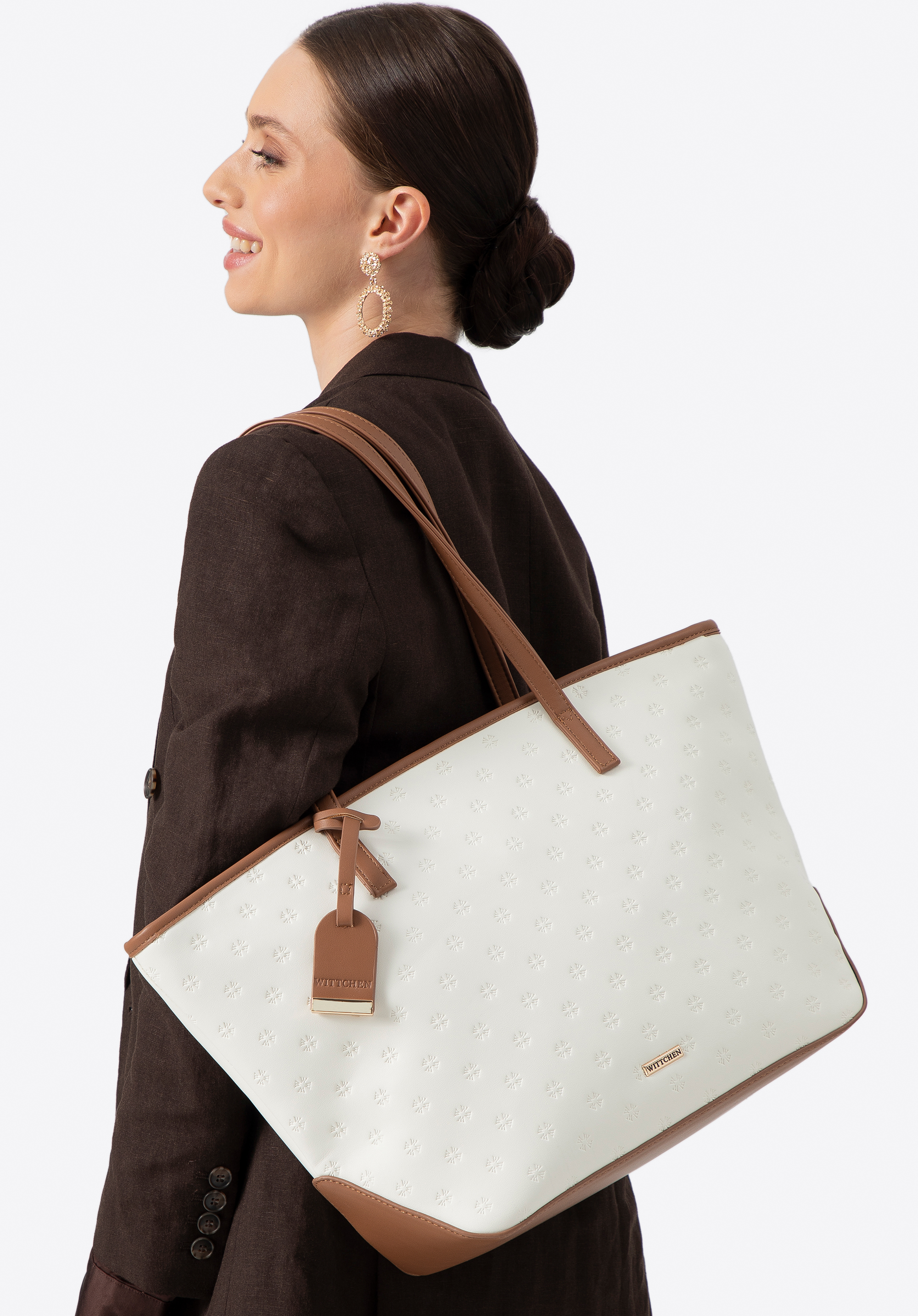 Damen Öko-Leder Shopper Tasche groß, creme-beige, 100-4Y-219-0, Bild 1