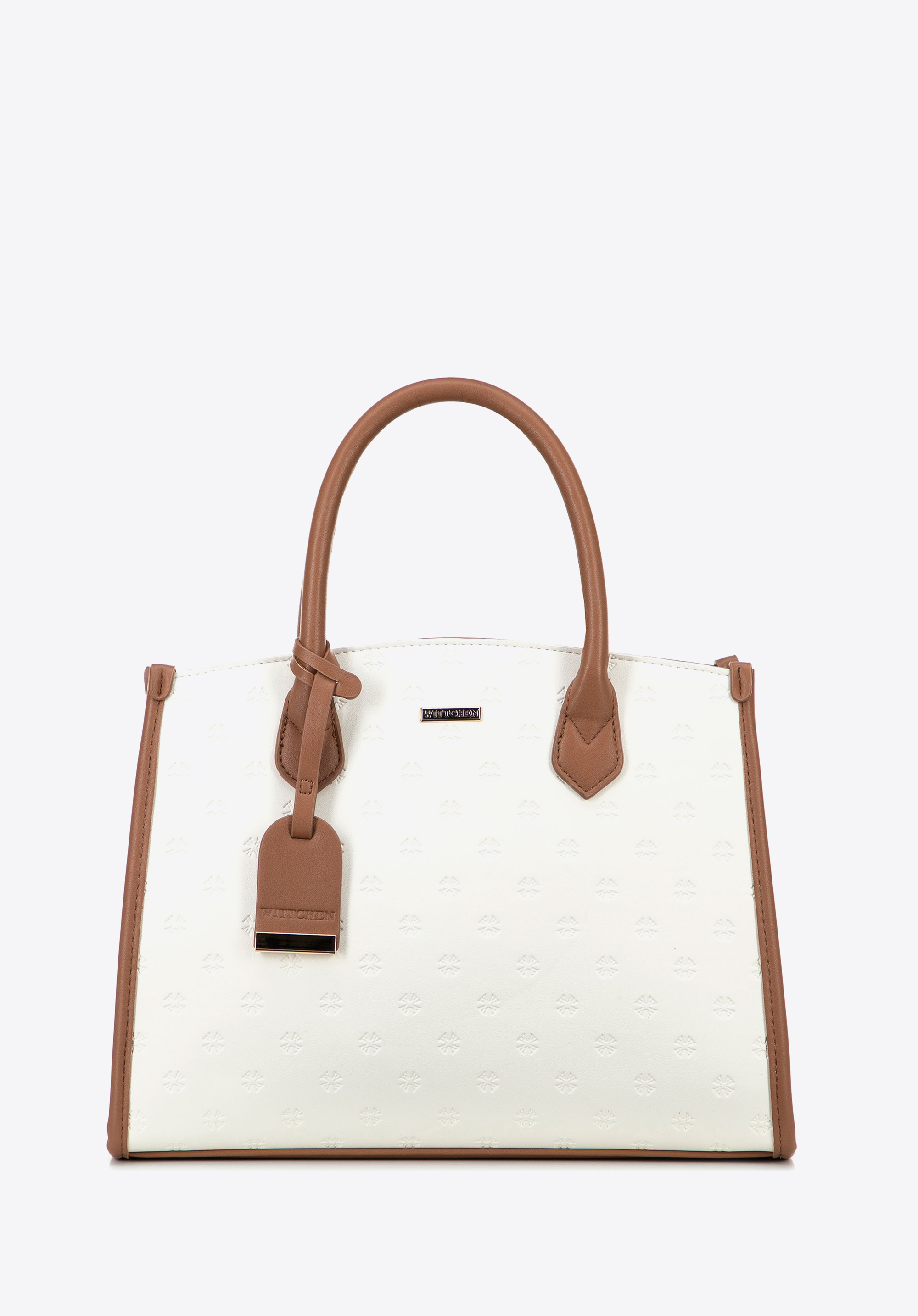 Damen-Tasche aus Öko-Leder mit geprägtem Logo, creme-braun, 100-4Y-221-0, Bild 1