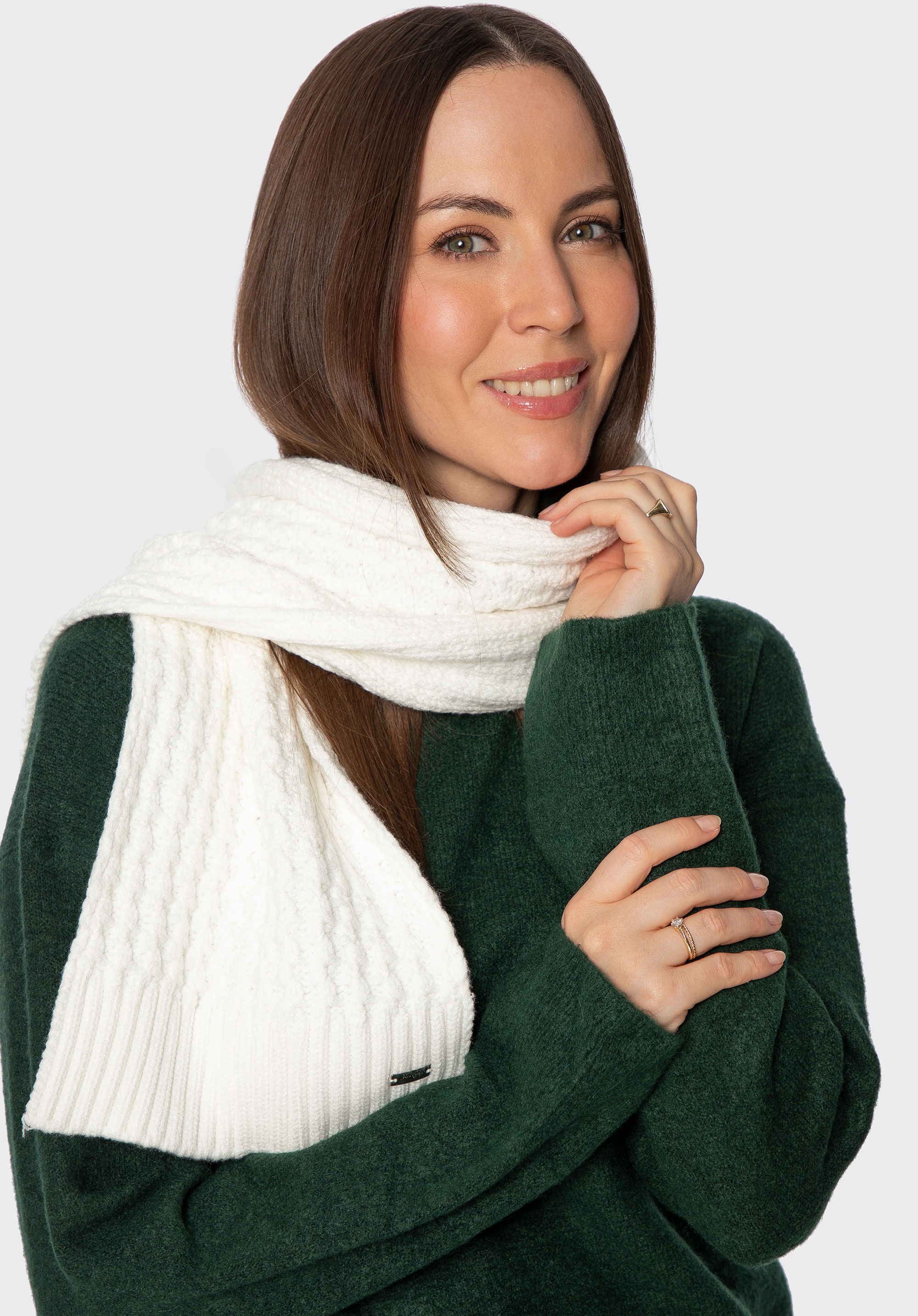 Damen-Acrylschal mit Zopfmuster, Creme, 101-7F-017-0, Bild 1