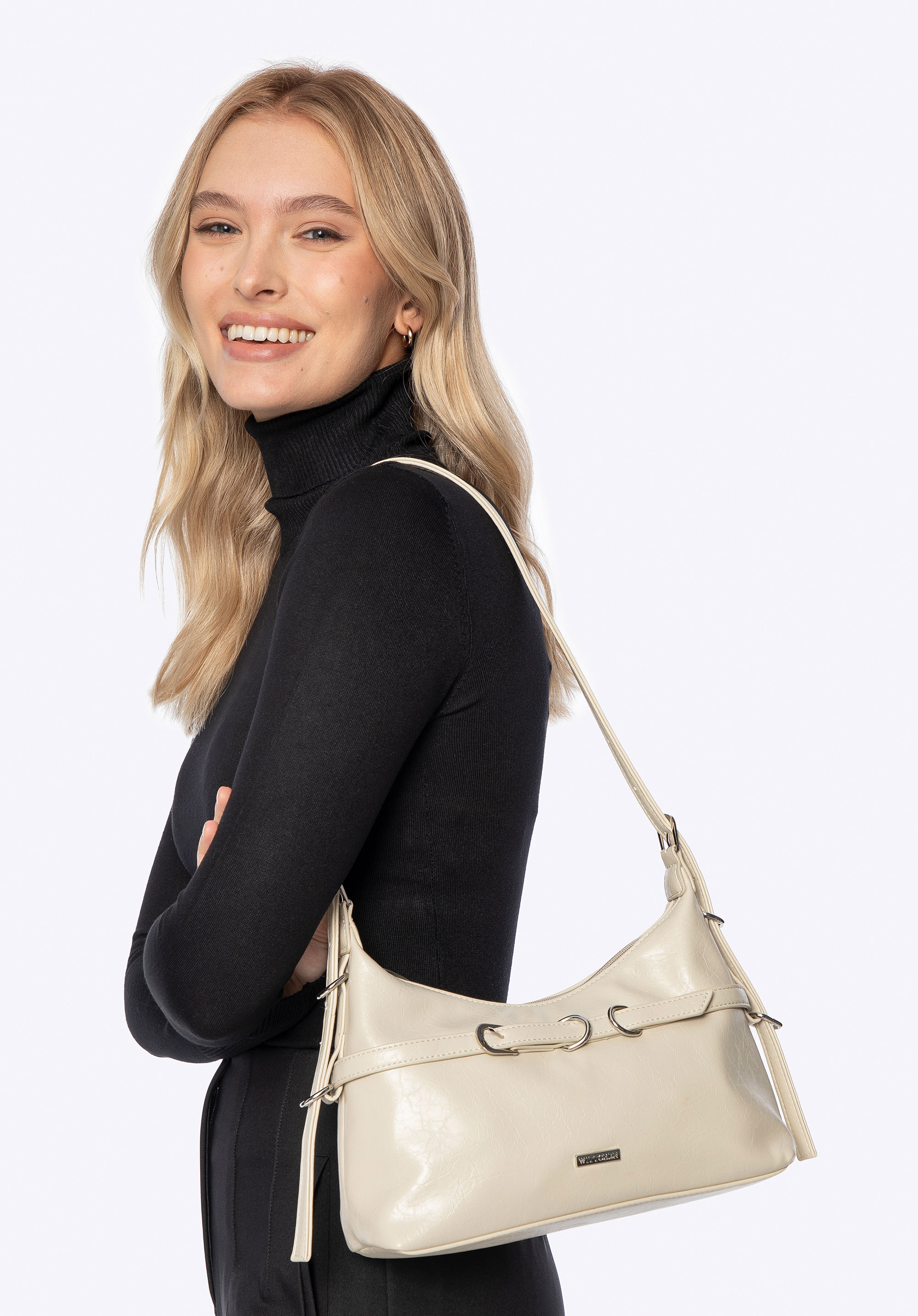 Damen-Baguette aus Öko-Leder mit verstellbarem Griff, Creme, 101-4Y-405-0, Bild 1