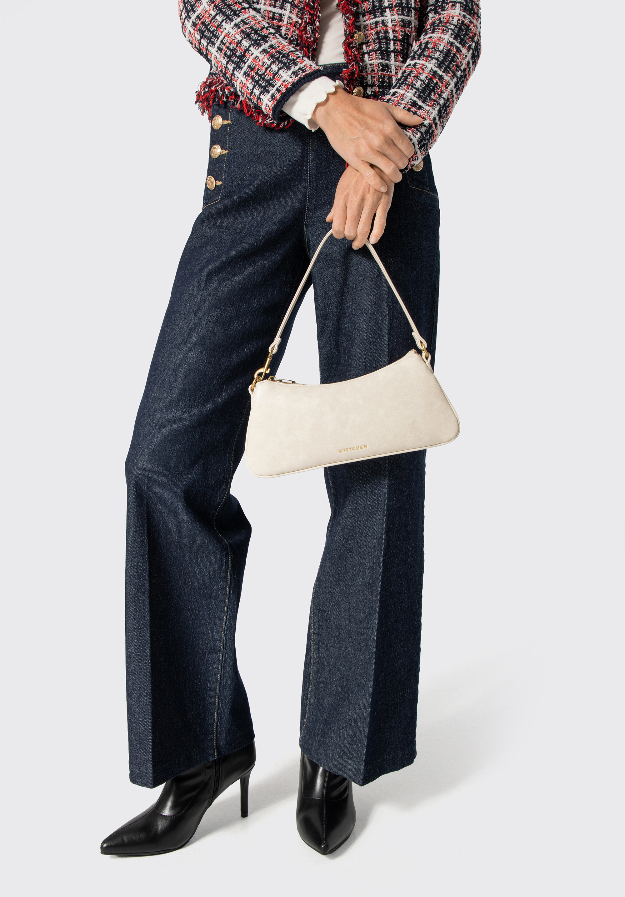 Damen-Baguette-Tasche mit zwei Trageriemen, Creme, 104-4Y-500-9, Bild 1