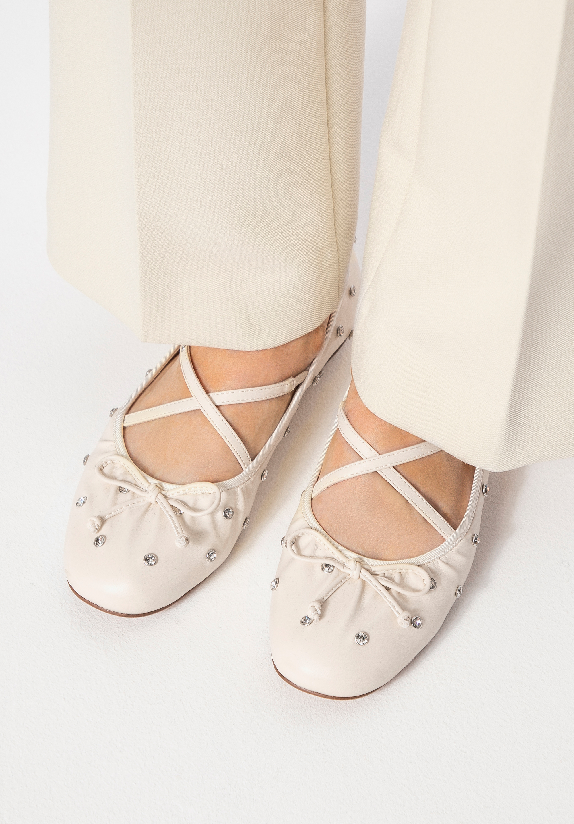 Damen Ballerinas aus Öko-Leder mit Kristallen, Creme, 100-DP-604-0-40, Bild 1