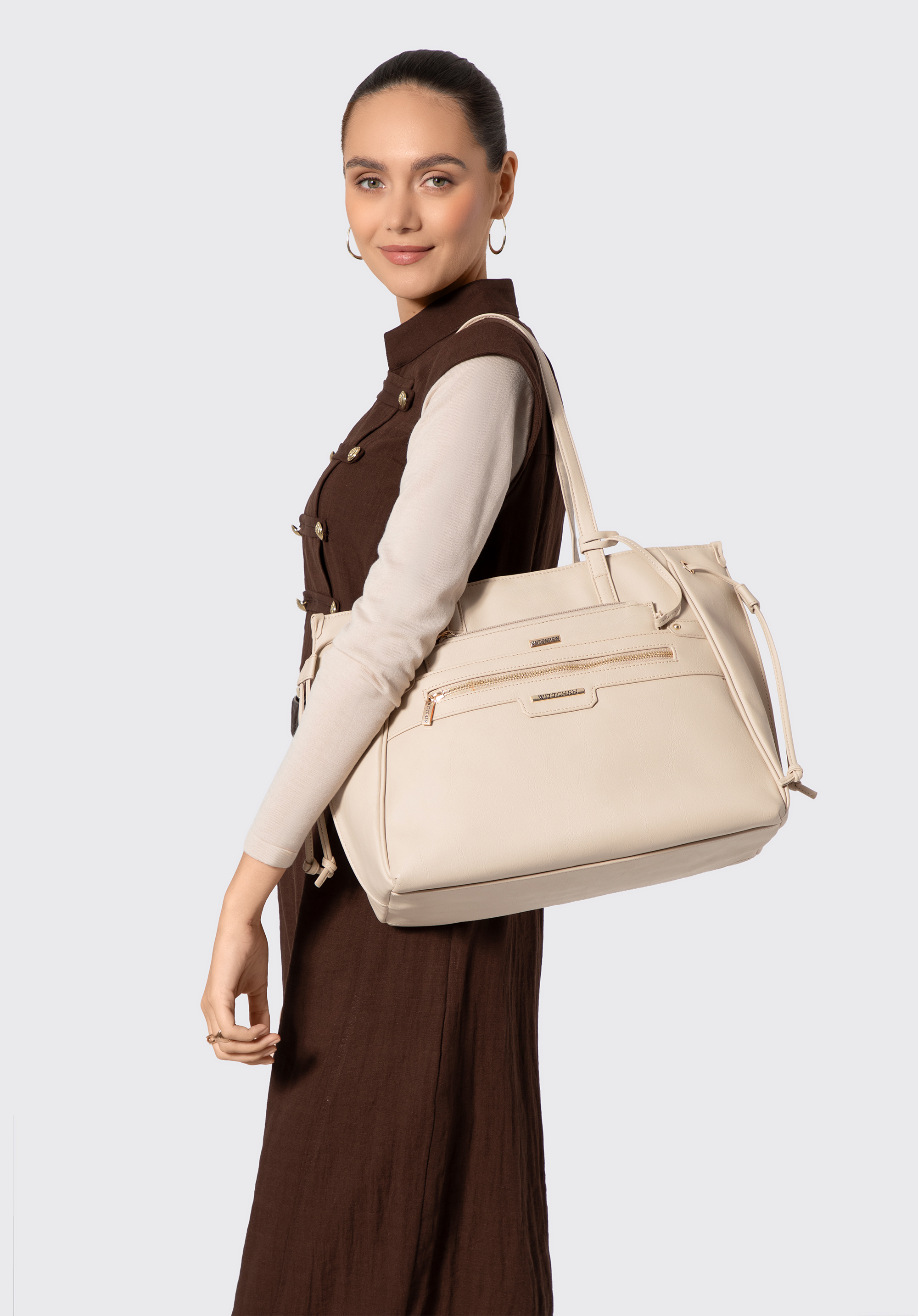 Damen-Einkaufstasche mit herausnehmbarem Beutel, Creme, 102-4Y-016-0, Bild 1