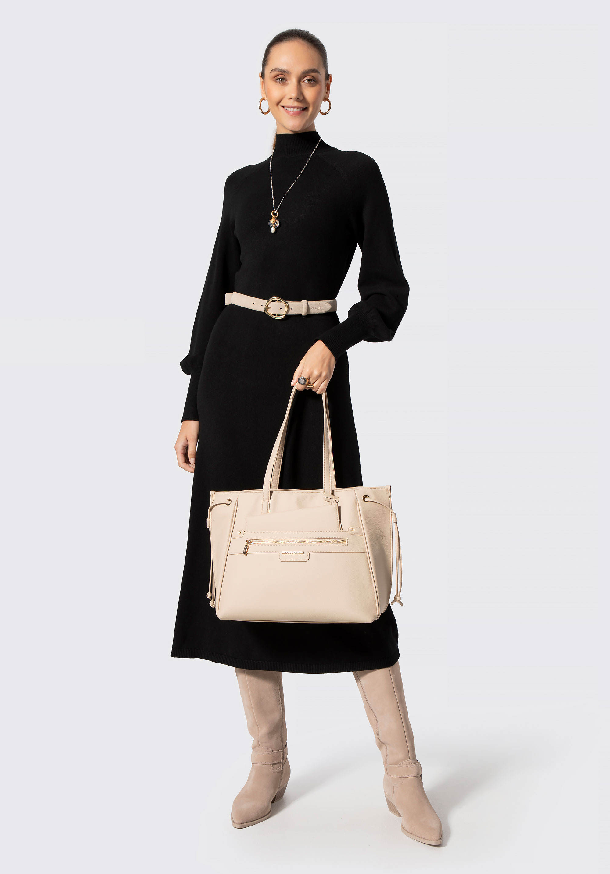 Damen-Einkaufstasche mit Kordelzug, Creme, 102-4Y-015-0, Bild 1