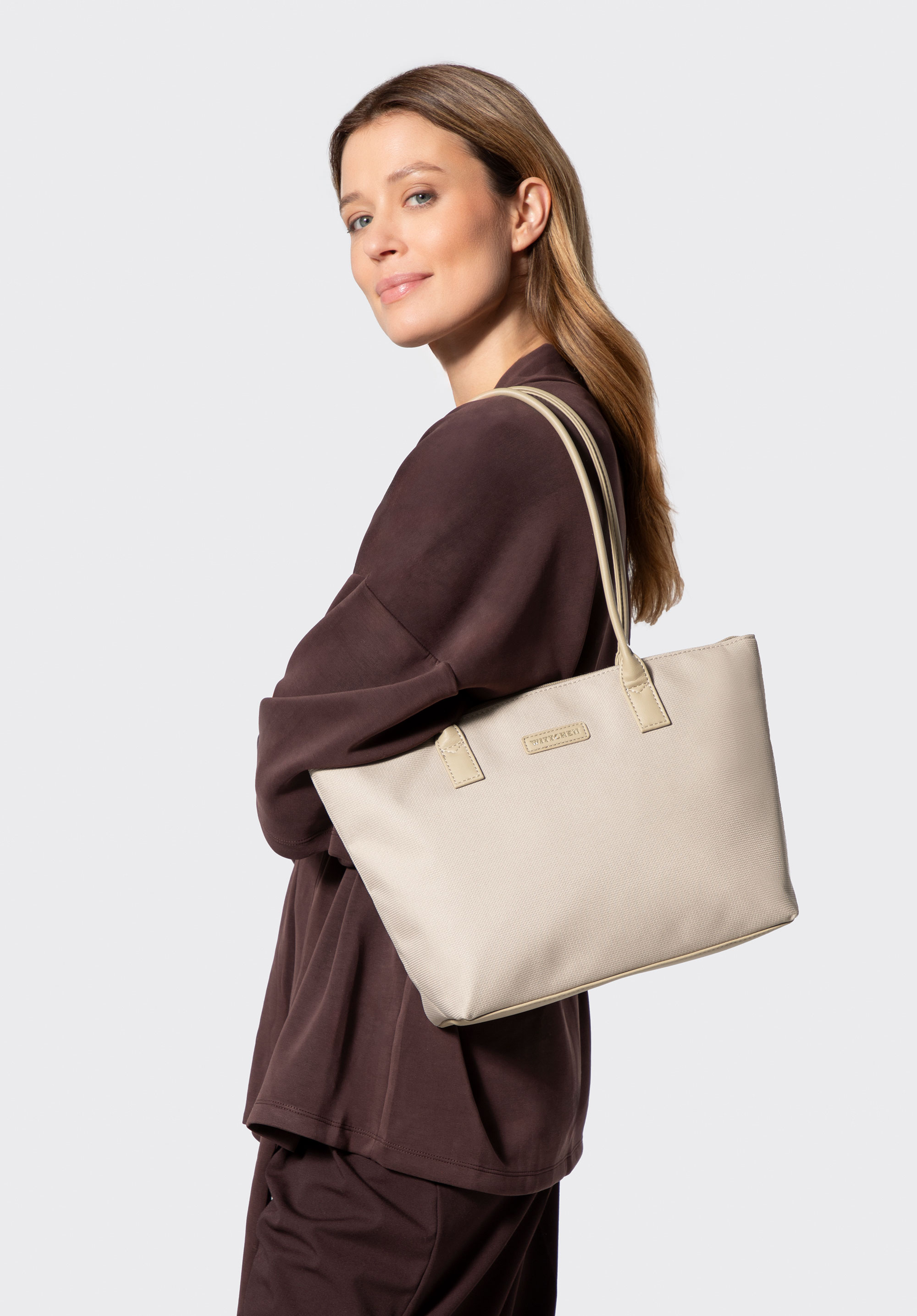 Damen-Einkaufstasche mit Reißverschluss, Creme, 102-4Y-401-0, Bild 1